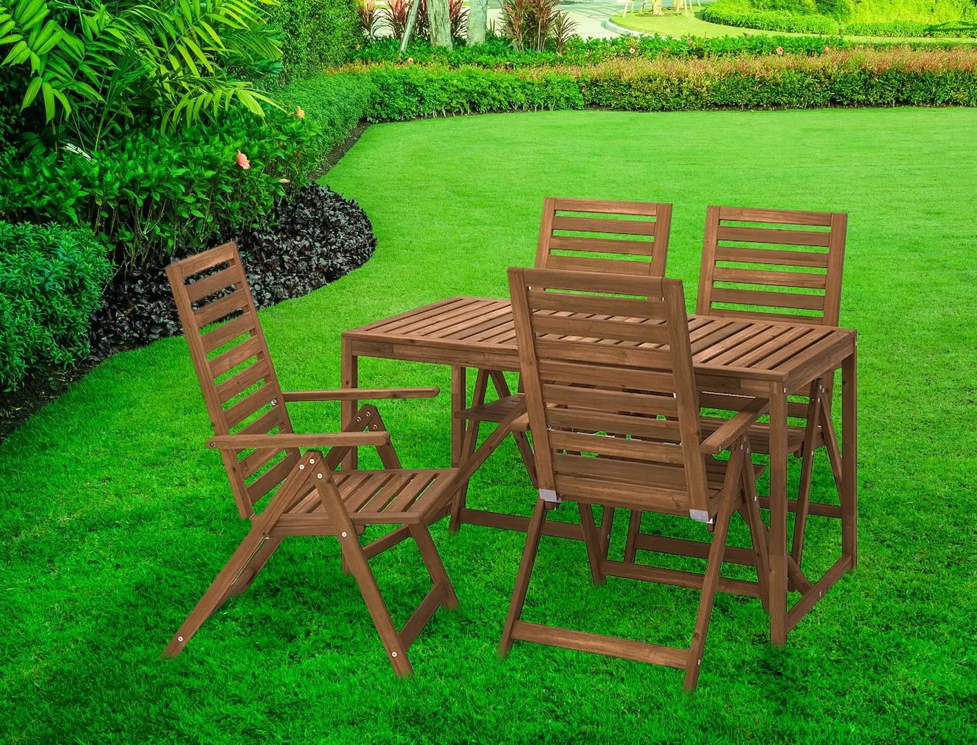 Set mobilier de gradina Ikea Nammaro 4 scaune pliante 140cm (Maro Deschis Vopsit)