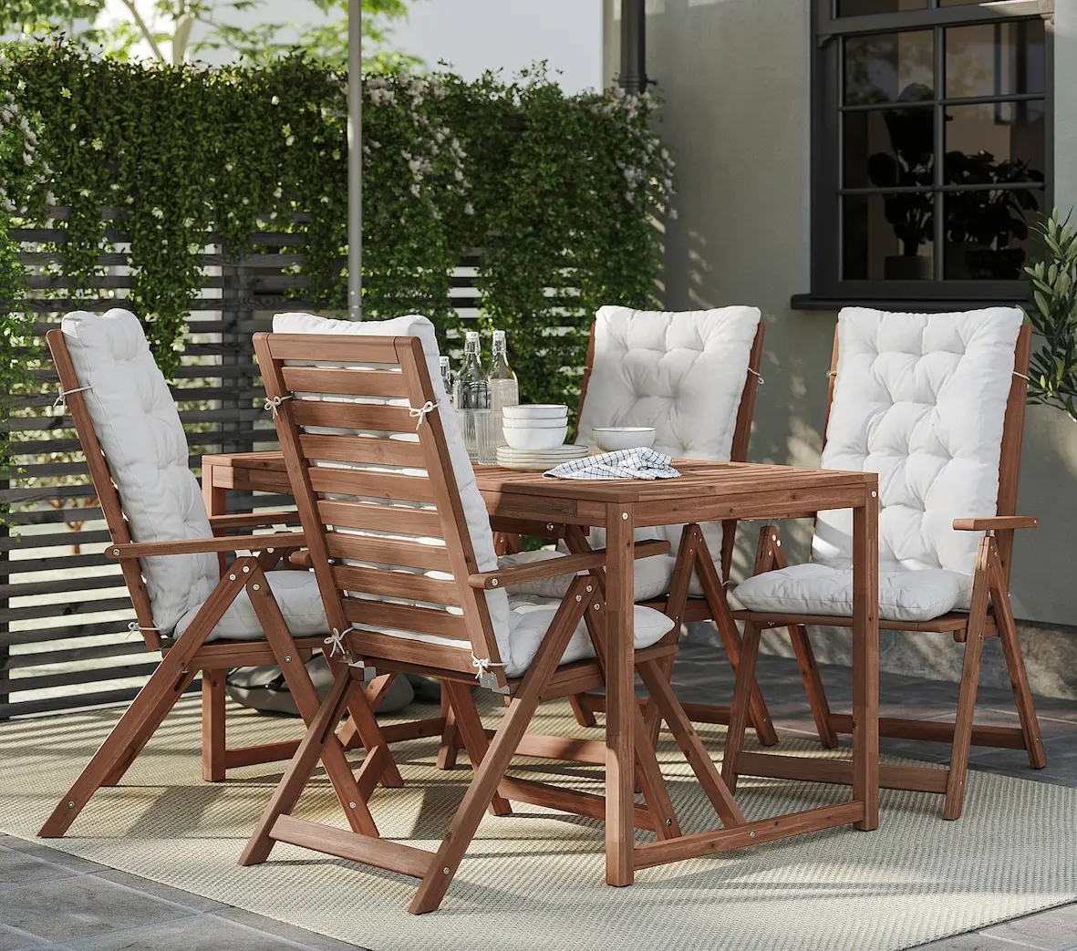 Set mobilier de gradina Ikea Nammaro/Kuddarna 140x75 (Maro deschis/Gri deschis-bej)