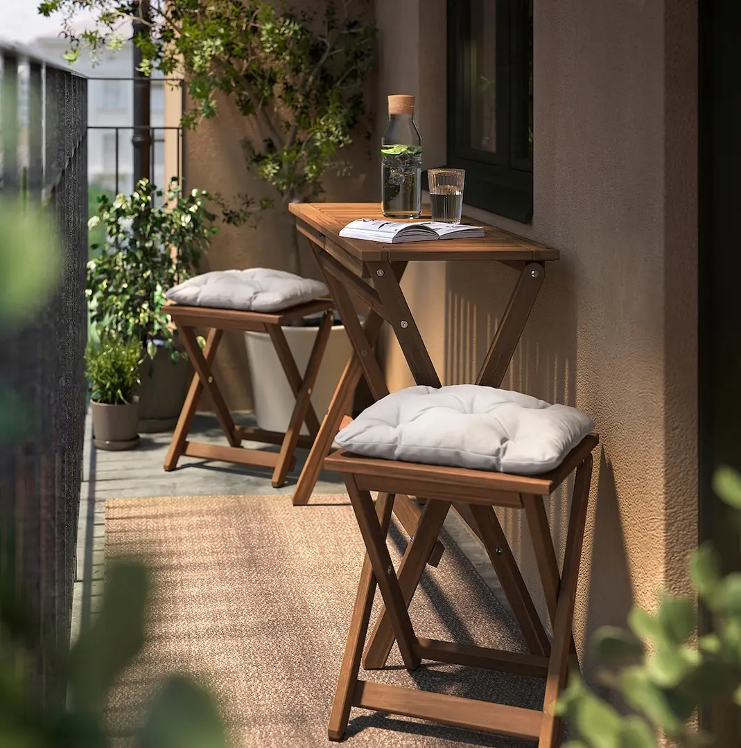 Set mobilier de gradina Ikea Nammaro/Kuddarna 2 taburete 108x37 (Maro deschis/Gri deschis-bej)