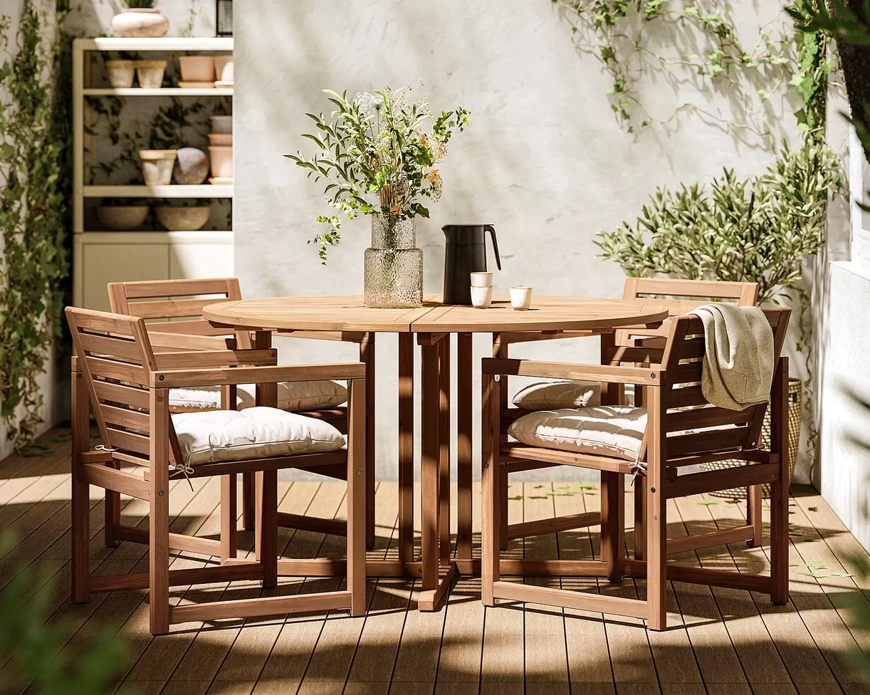 Set mobilier de gradina Ikea Nammaro/Kuddarna cu brate 130 (Maro deschis/Gri deschis-bej)