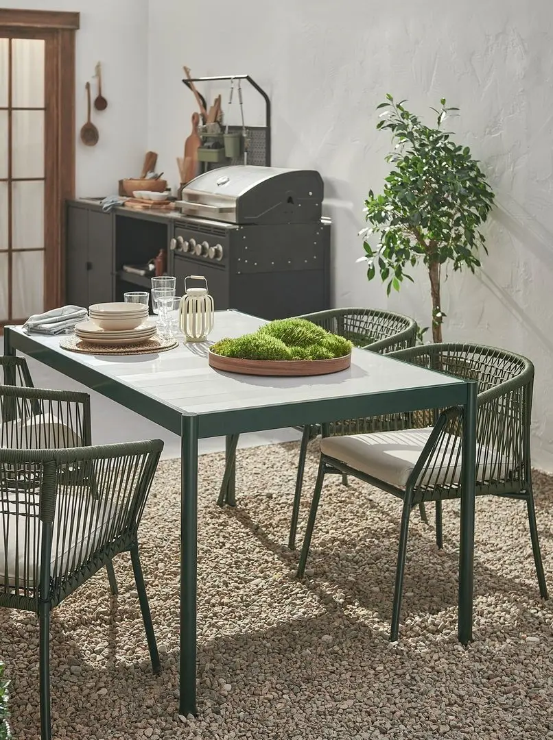 Set mobilier de gradina Ikea Segeron/Froson/Duvholmen 1+4+brate 147cm (Verde inchis/Bej)