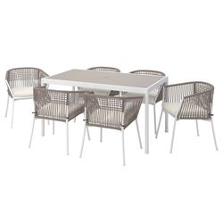 Комплект садовой мебели Ikea Segeron/Froson/Duvholmen 1+6+подлокотники 147см (Белый/Бежевый)