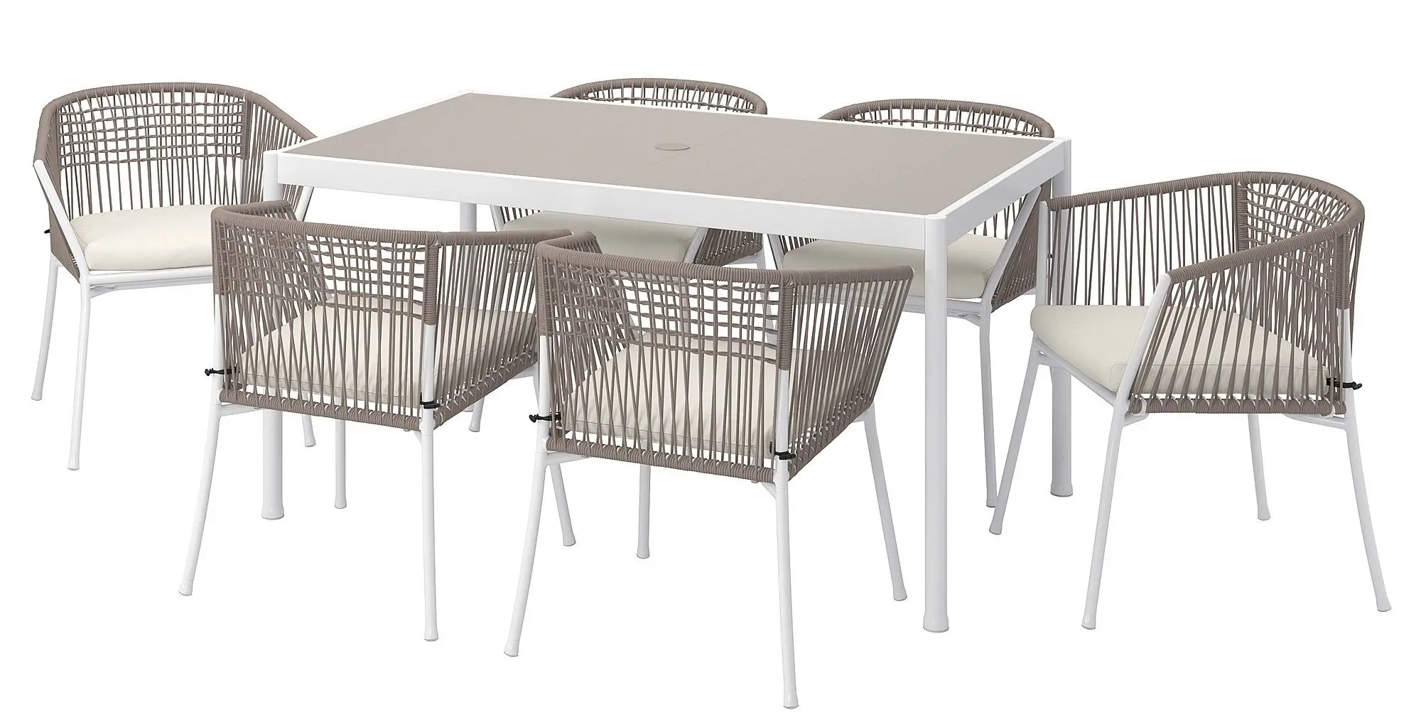 Set mobilier de gradina Ikea Segeron/Froson/Duvholmen 1+6+brate 147cm (Alb/Bej)