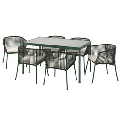 Комплект садовой мебели Ikea Segeron/Froson/Duvholmen 1+6+подлокотники 147см (Темно-зеленый/Бежевый)
