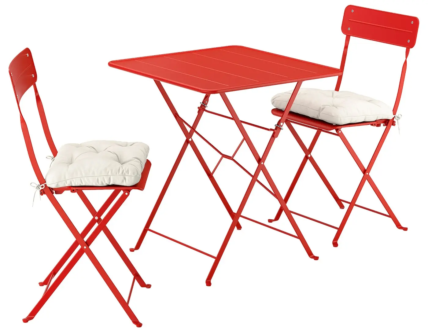 Set mobilier de gradina Ikea Sundso/Kuddarna 2 scaune/pliante 65x65 (Rosu deschis/Gri deschis-bej)