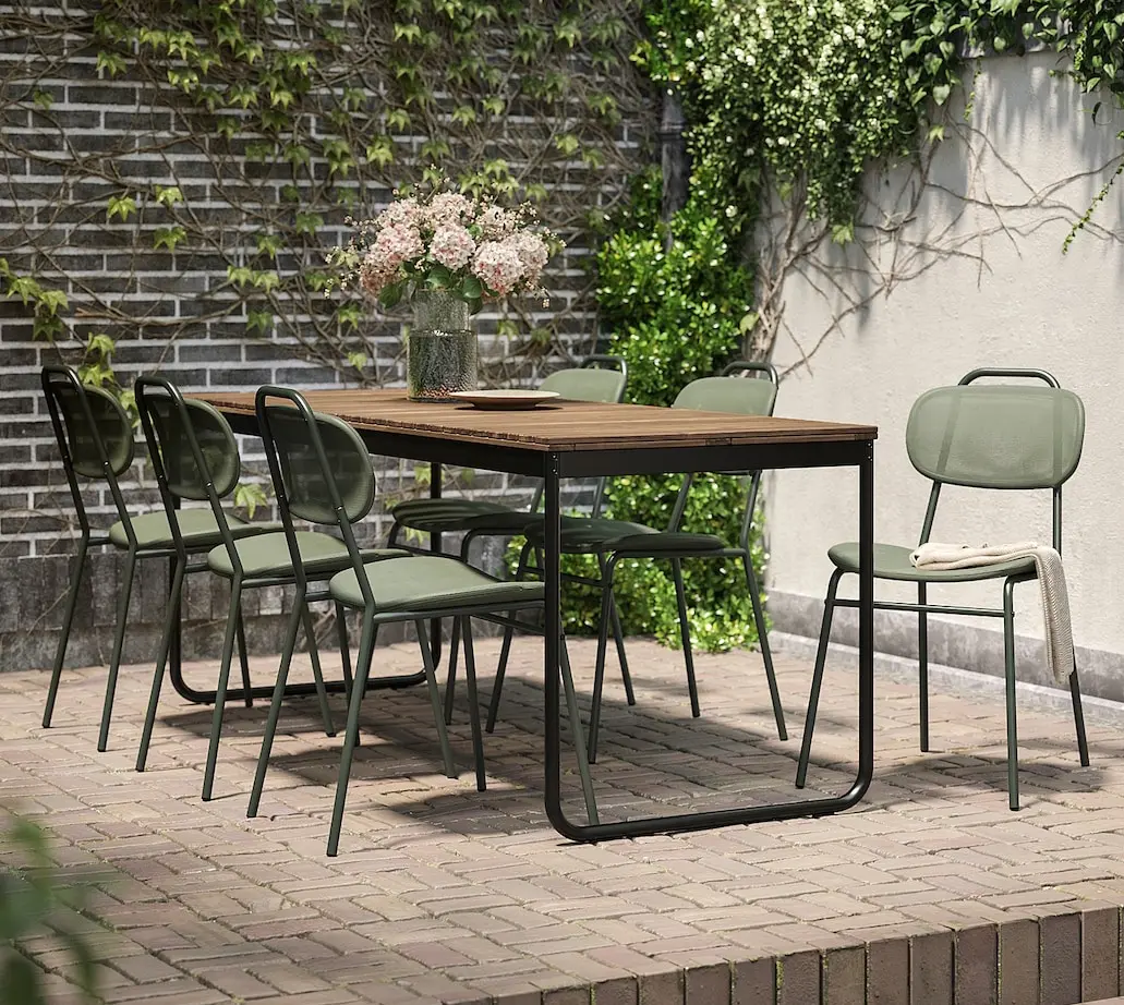 Set mobilier de gradina Ikea Vasman/Ensholm 135/190x74 (Maro deschis/Verde)