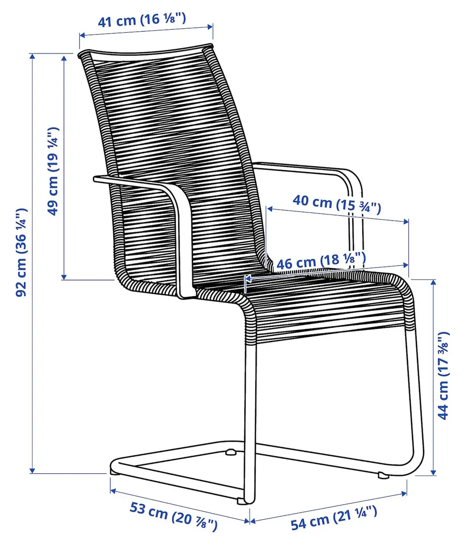 Set mobilier de gradina Ikea Vasman cu brate 135x190/74 (Maro deschis/Negru)