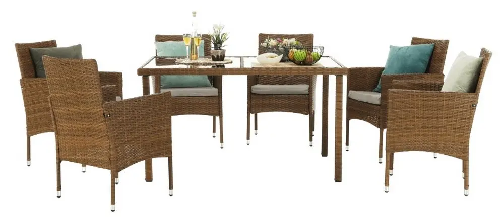 Set mobilier de gradina Mobhaus Garden 6 scaune (Honey/Cream)