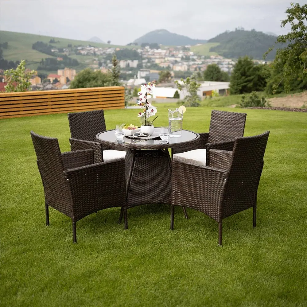 Set mobilier de gradina Mobhaus Randel masa/4 scaune (Dark Brown/Cream) - 9