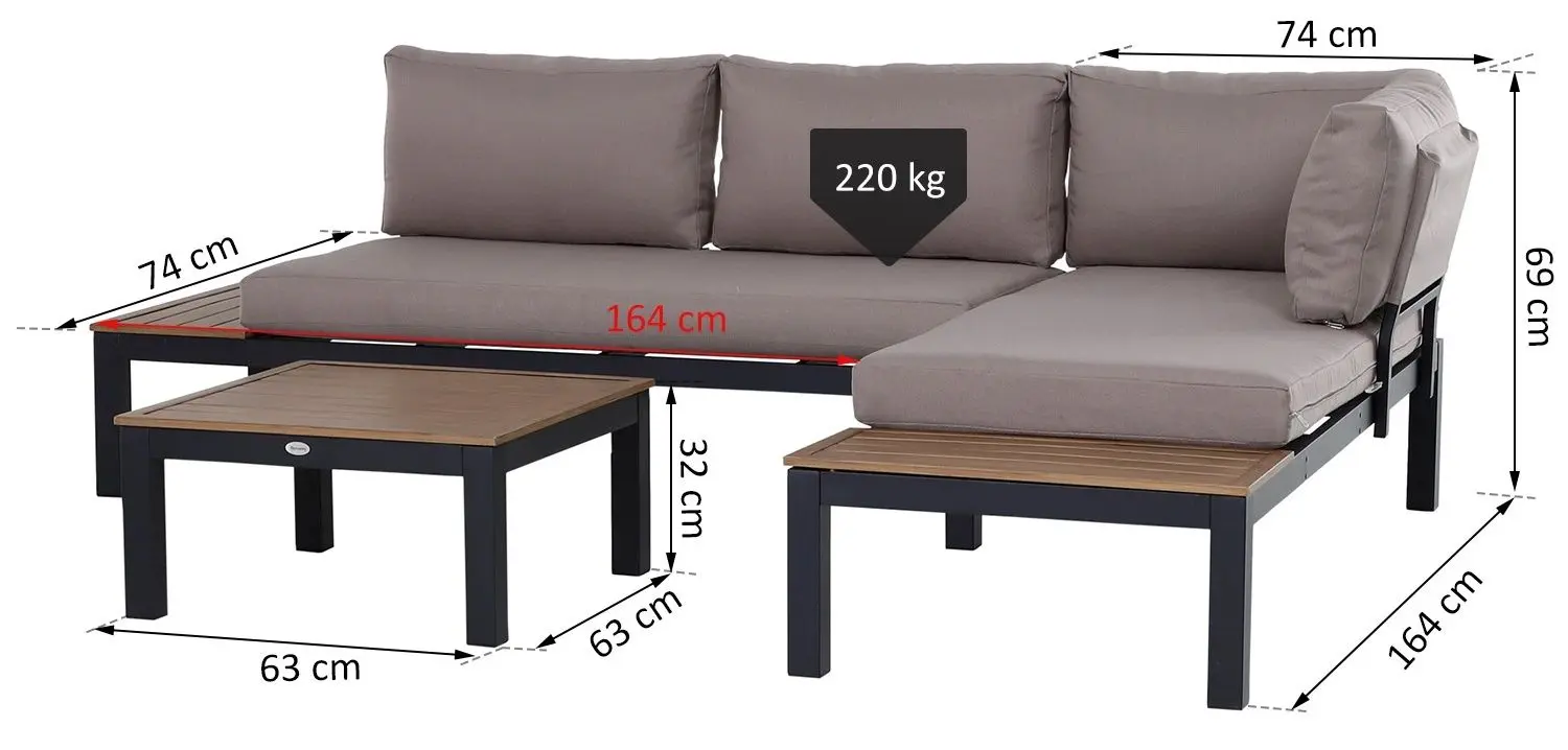 Комплект садовой мебели Outsunny 84B-377 (Grey/Natural) - 7