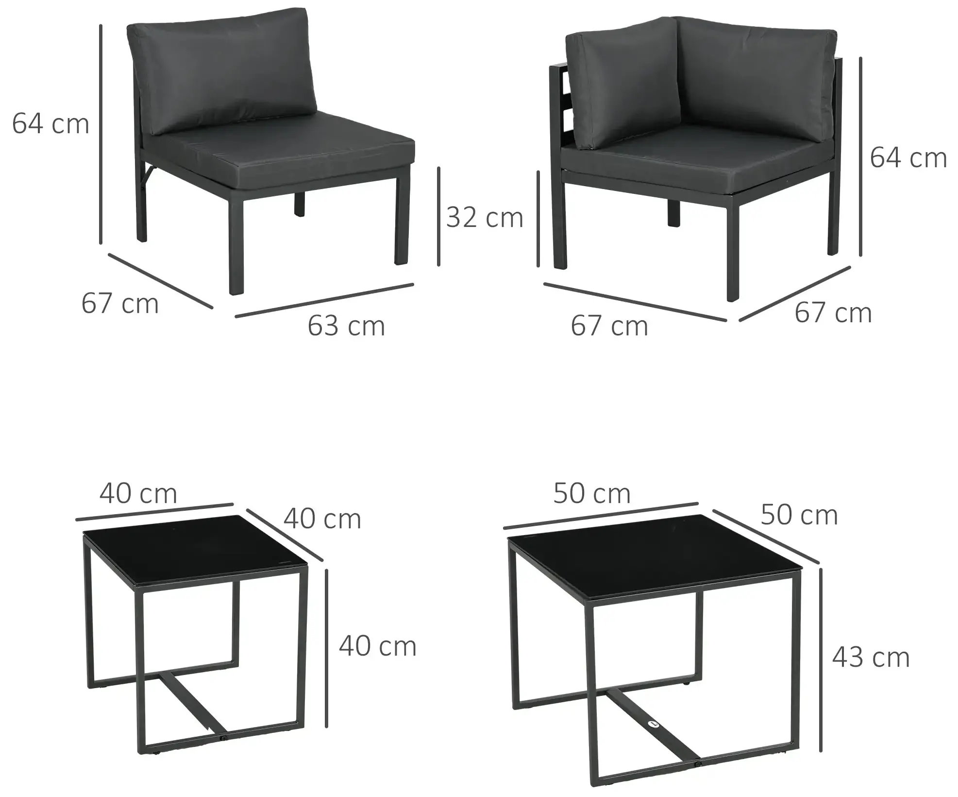 Комплект садовой мебели Outsunny 84G-315V00GY (Black/Grey)