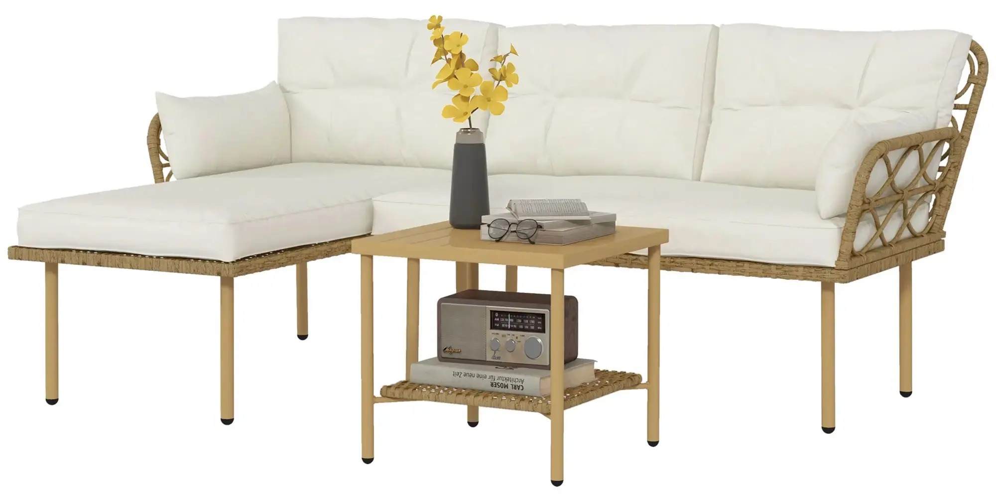 Set mobilier de gradina Outsunny 84G-359V01CW (Cream White/Natural) - 2