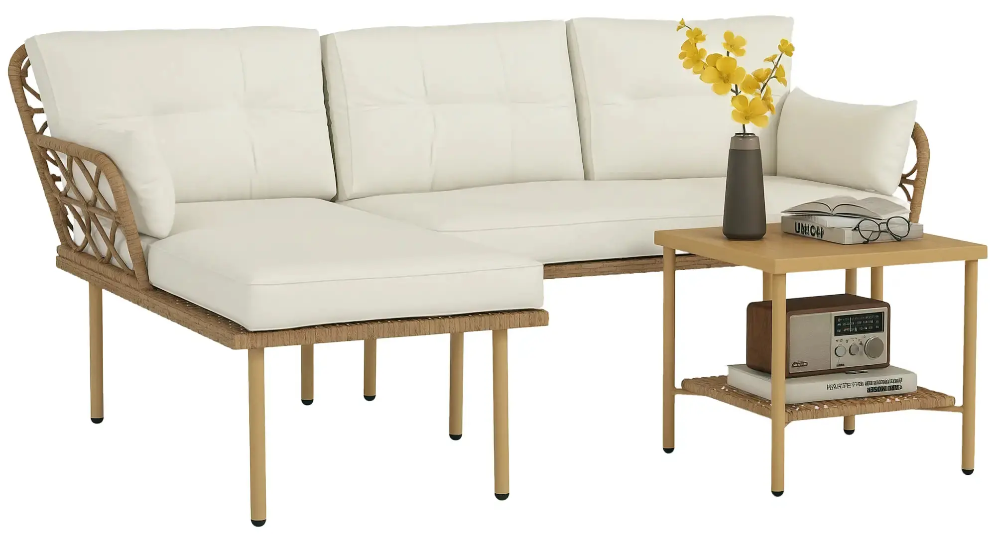 Set mobilier de gradina Outsunny 84G-359V01CW (Cream White/Natural) - 3