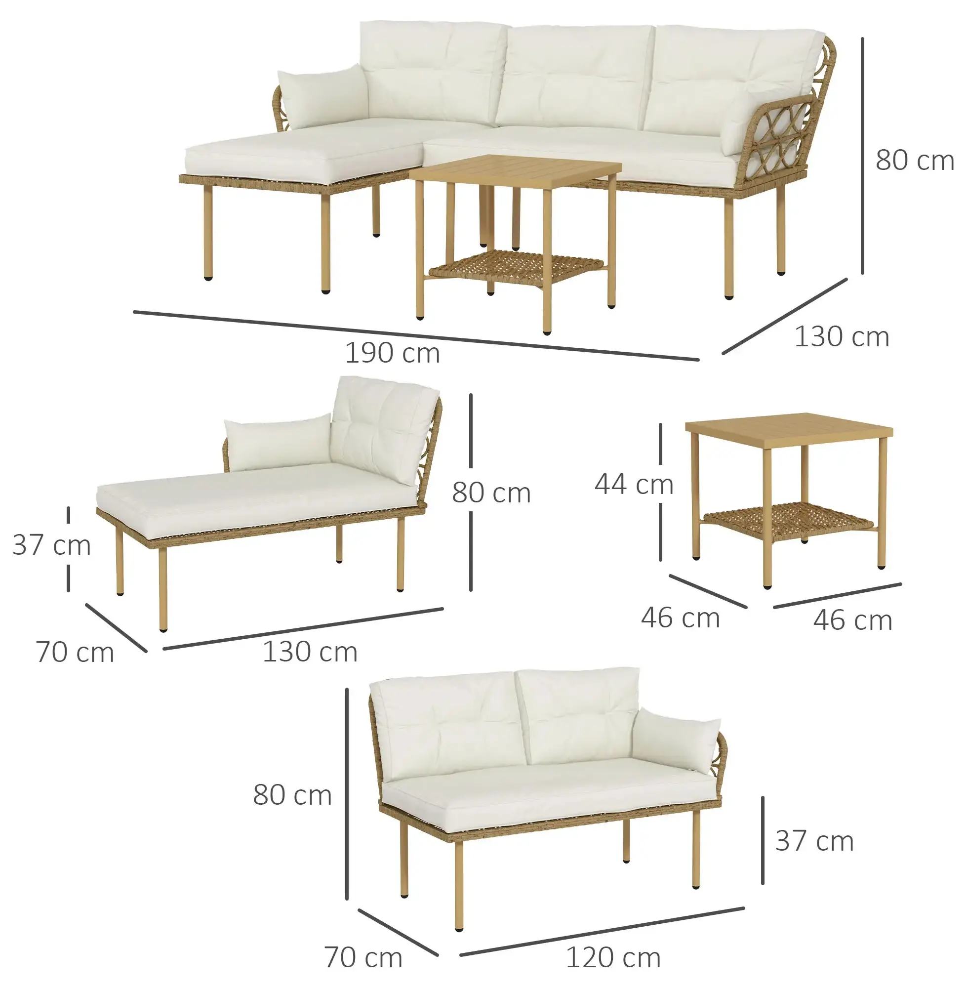 Set mobilier de gradina Outsunny 84G-359V01CW (Cream White/Natural) - 5