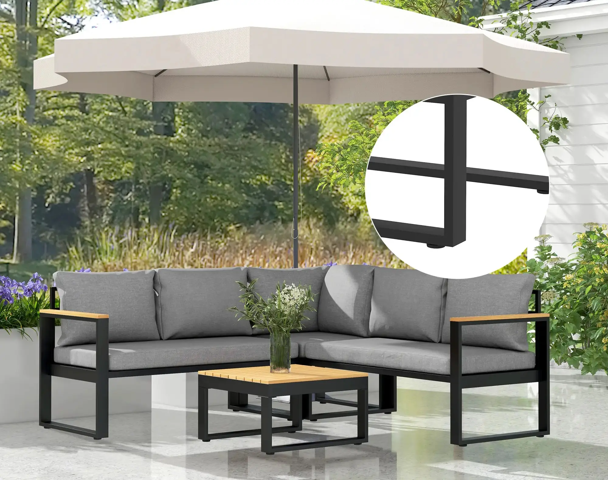 Комплект садовой мебели Outsunny 84G-408V00GY (Black/Natural/Grey)