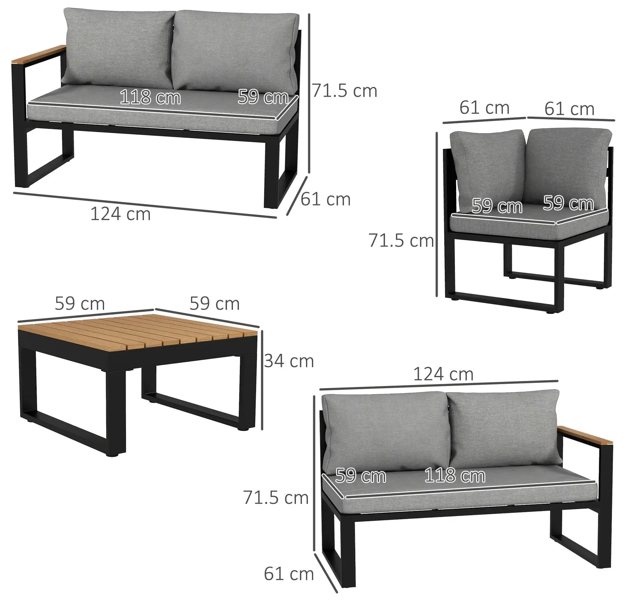 Комплект садовой мебели Outsunny 84G-408V00GY (Black/Natural/Grey)