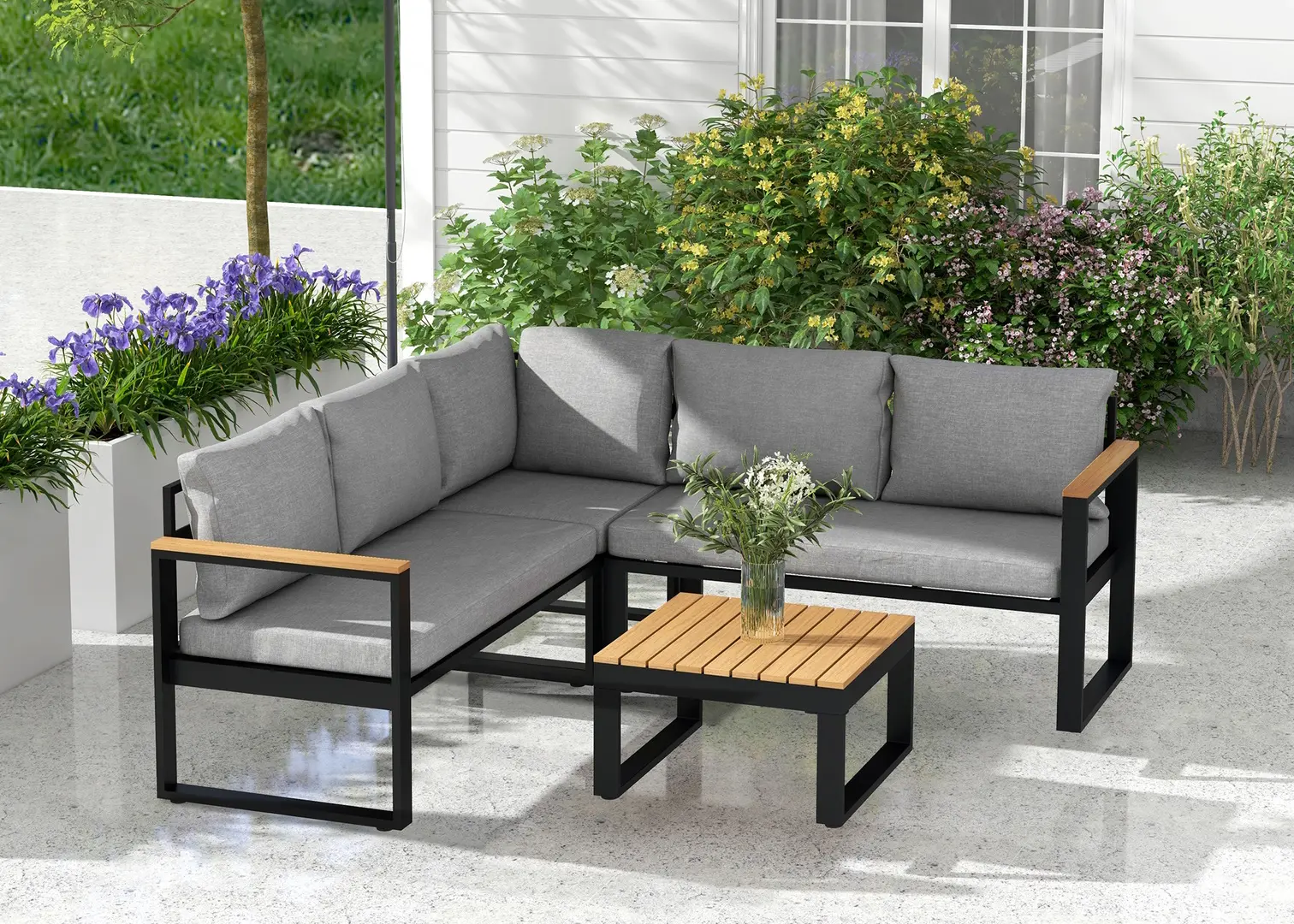 Комплект садовой мебели Outsunny 84G-408V00GY (Black/Natural/Grey)