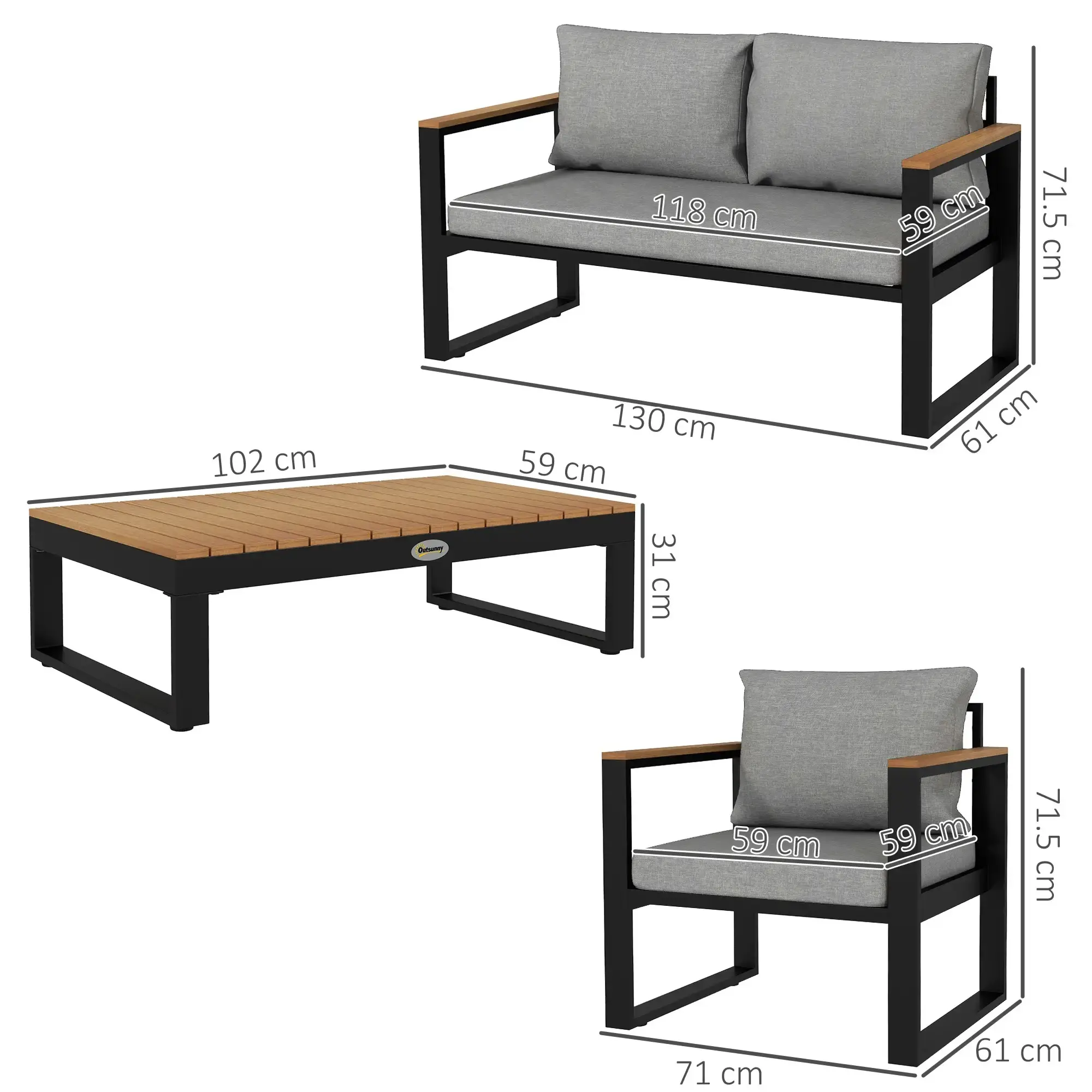 Комплект садовой мебели Outsunny 84G-409V00GY (Black/Natural/Grey)