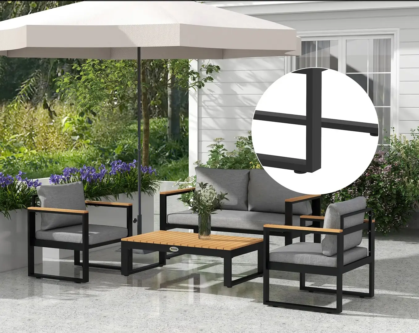 Комплект садовой мебели Outsunny 84G-409V00GY (Black/Natural/Grey)