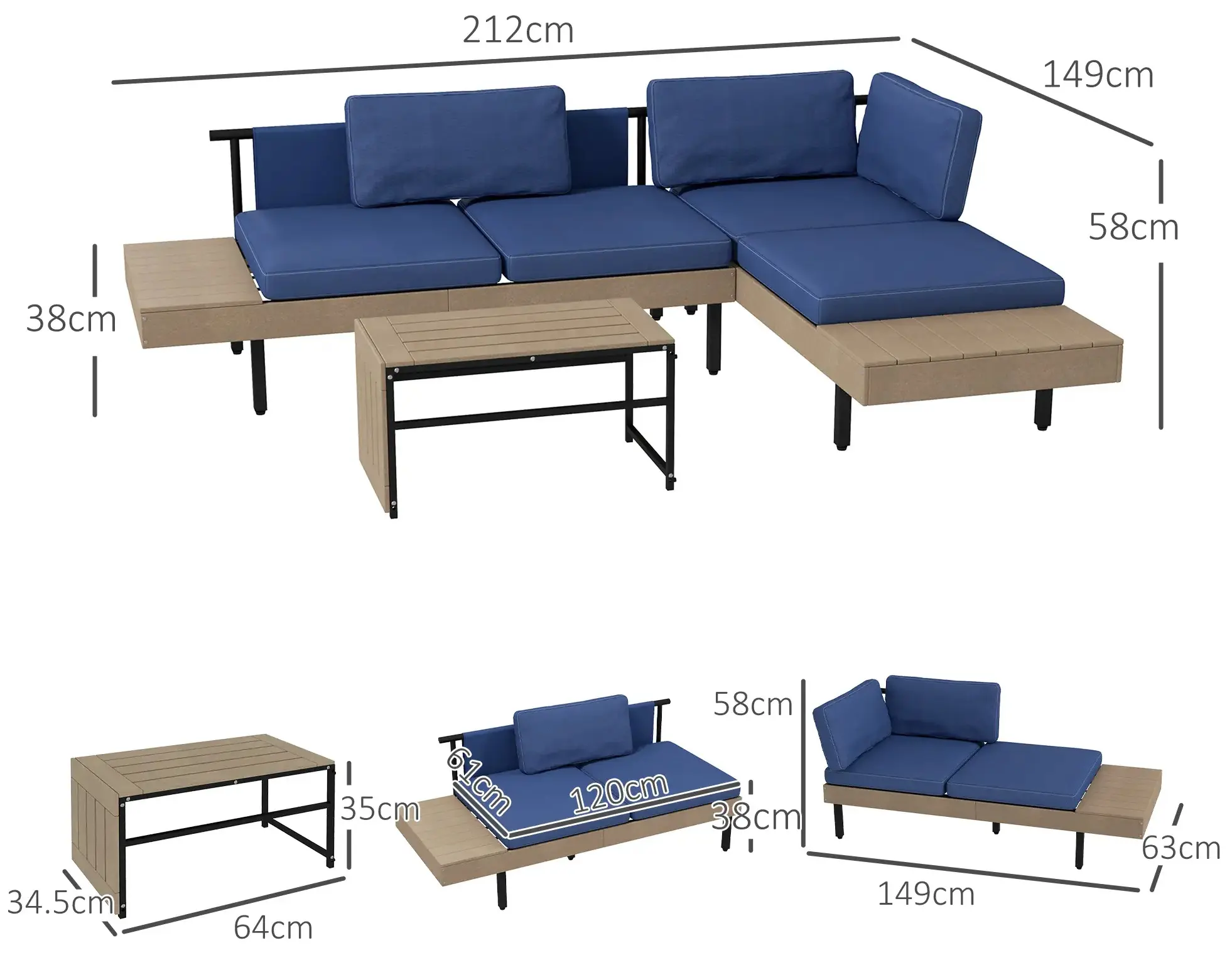 Комплект садовой мебели Outsunny 84G-472V00BU (Natural/Blue)