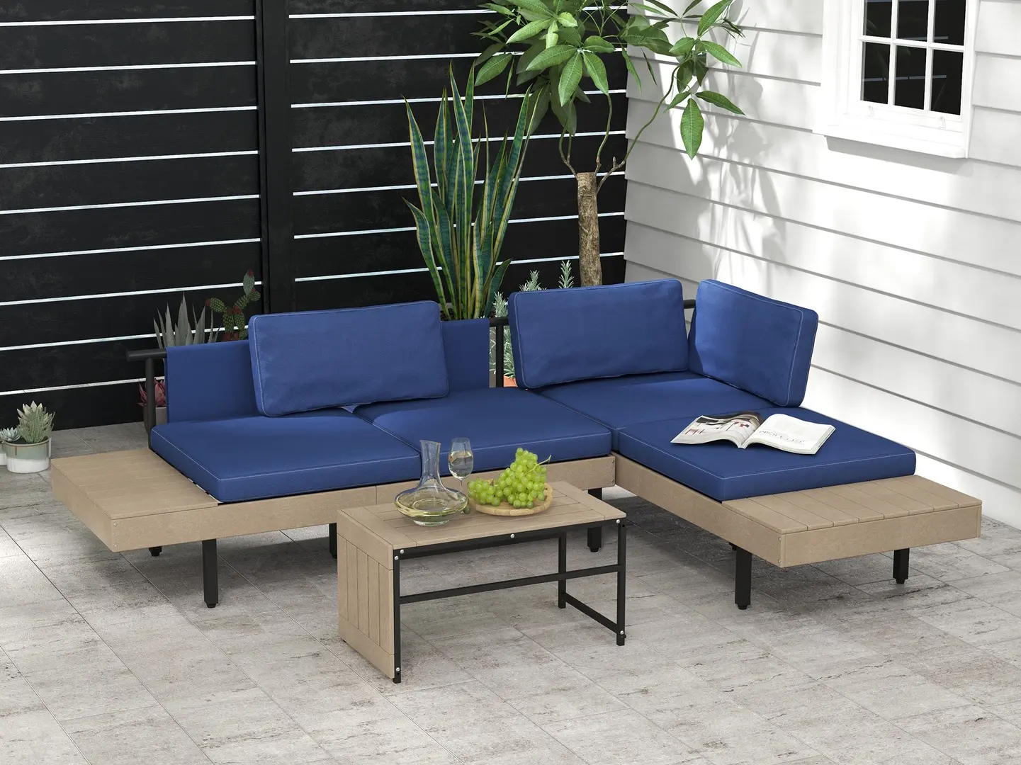 Комплект садовой мебели Outsunny 84G-472V00BU (Natural/Blue)