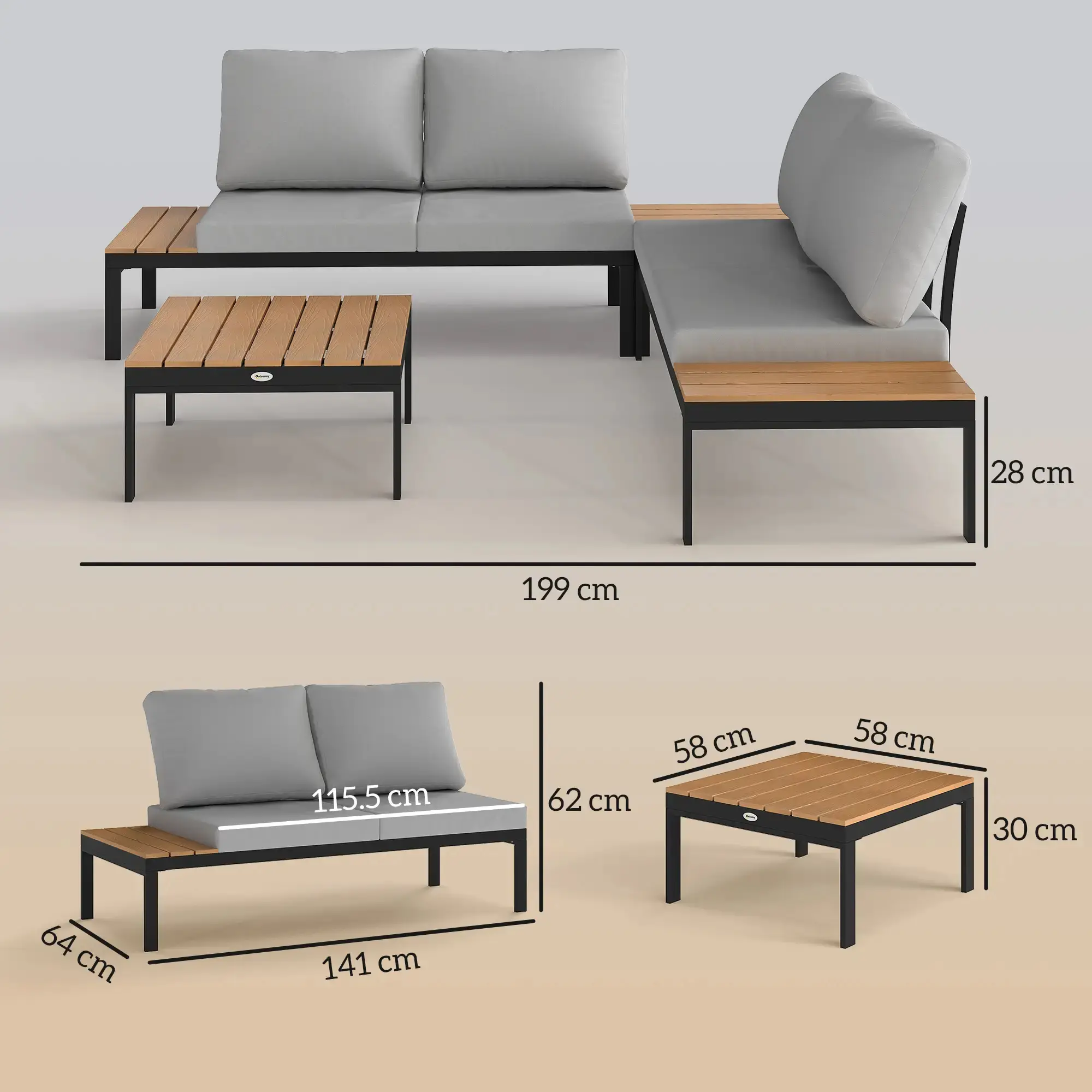 Комплект садовой мебели Outsunny 84G-695V00TK (Teak/Light Grey) - 6