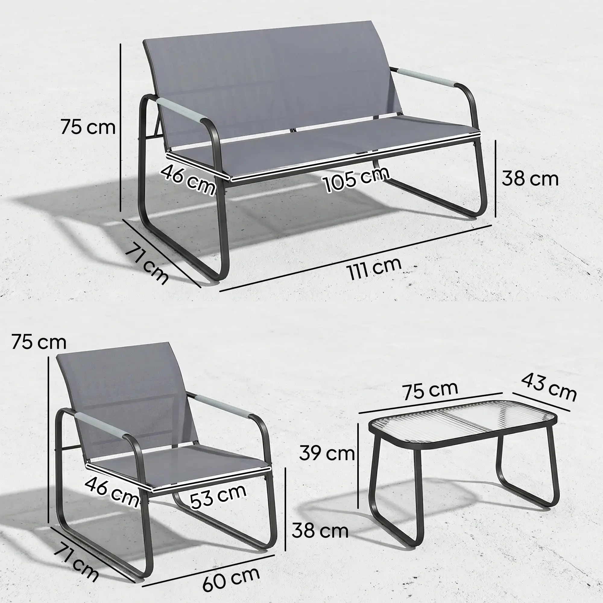 Set mobilier de gradina Outsunny 84G-901V00GY (Grey/Black) - 5