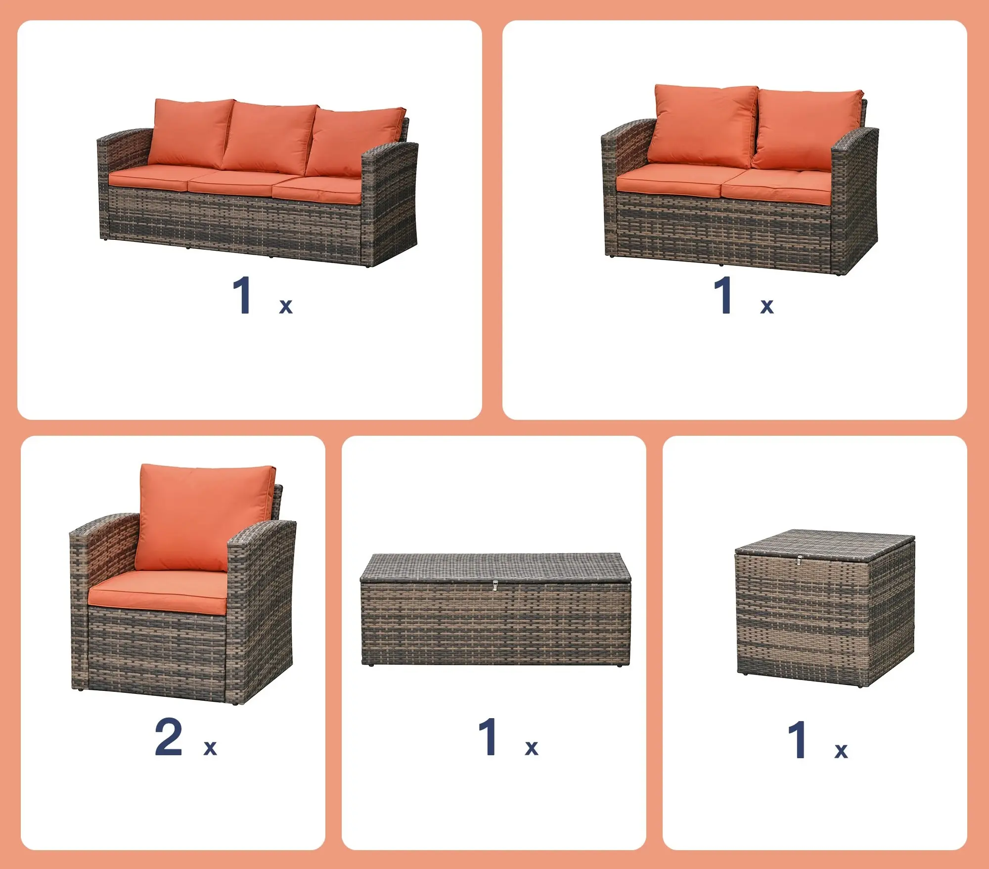 Set mobilier de gradina Outsunny 860-120 (Brown/Orange)