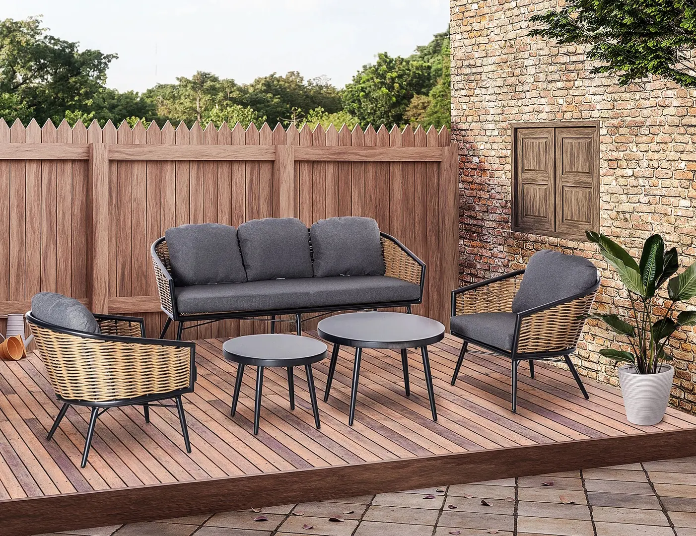 Комплект садовой мебели Outsunny 860-235 (Black/Natural/Grey)