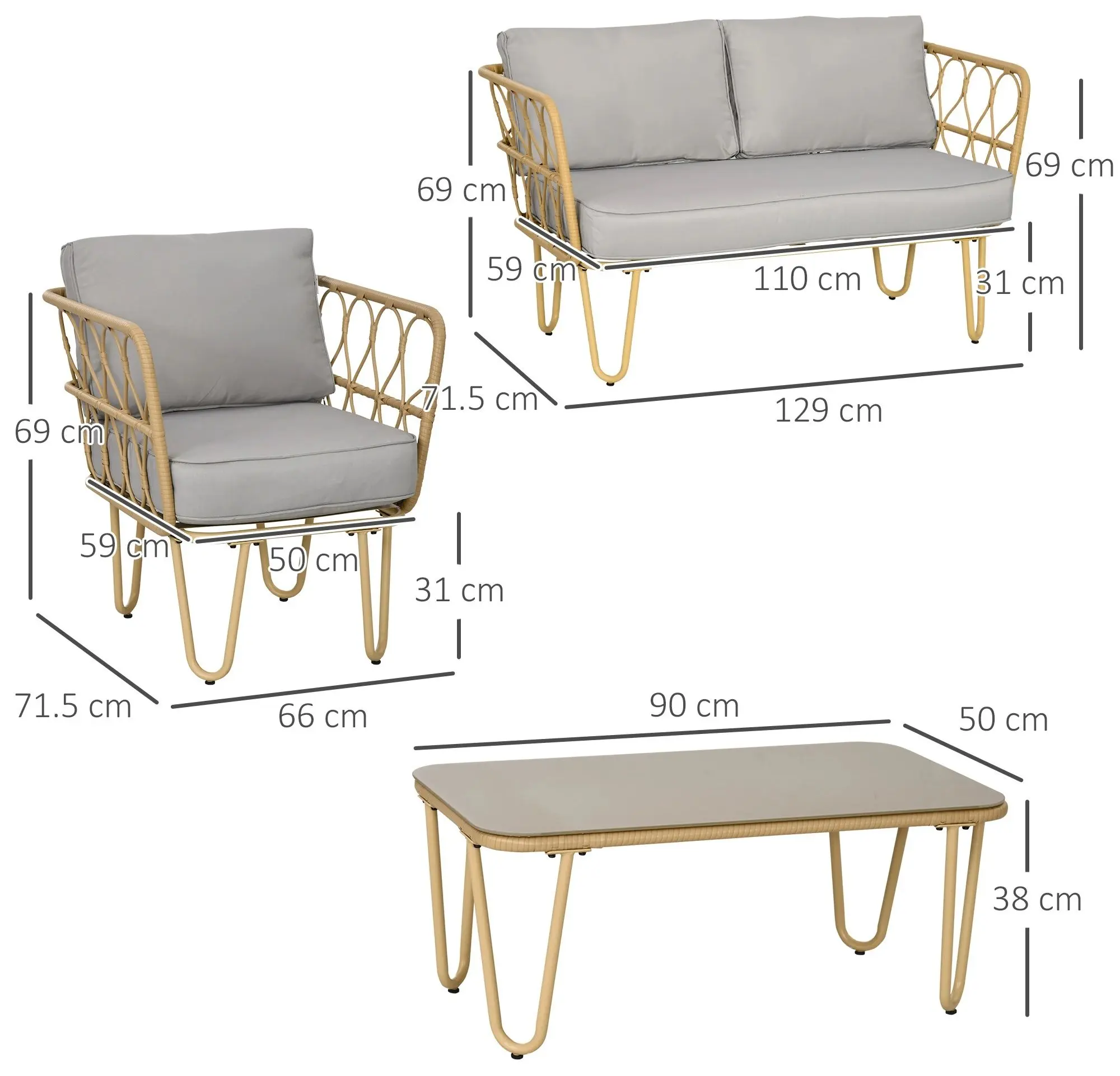 Set mobilier de gradina Outsunny 860-287V00YL (Yellow/Light Grey)