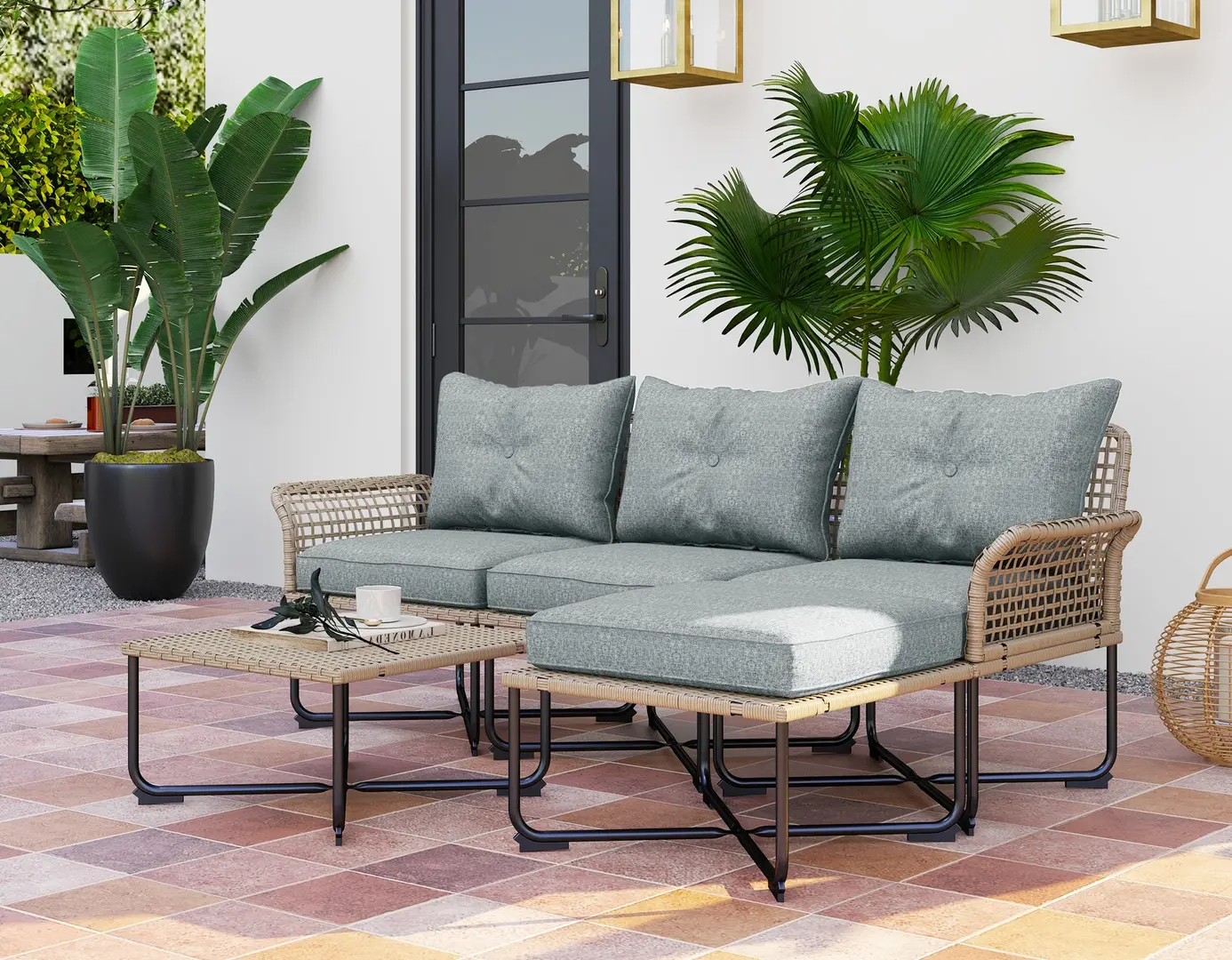 Set mobilier de gradina Outsunny 860-306V00GY (Natural/Grey)