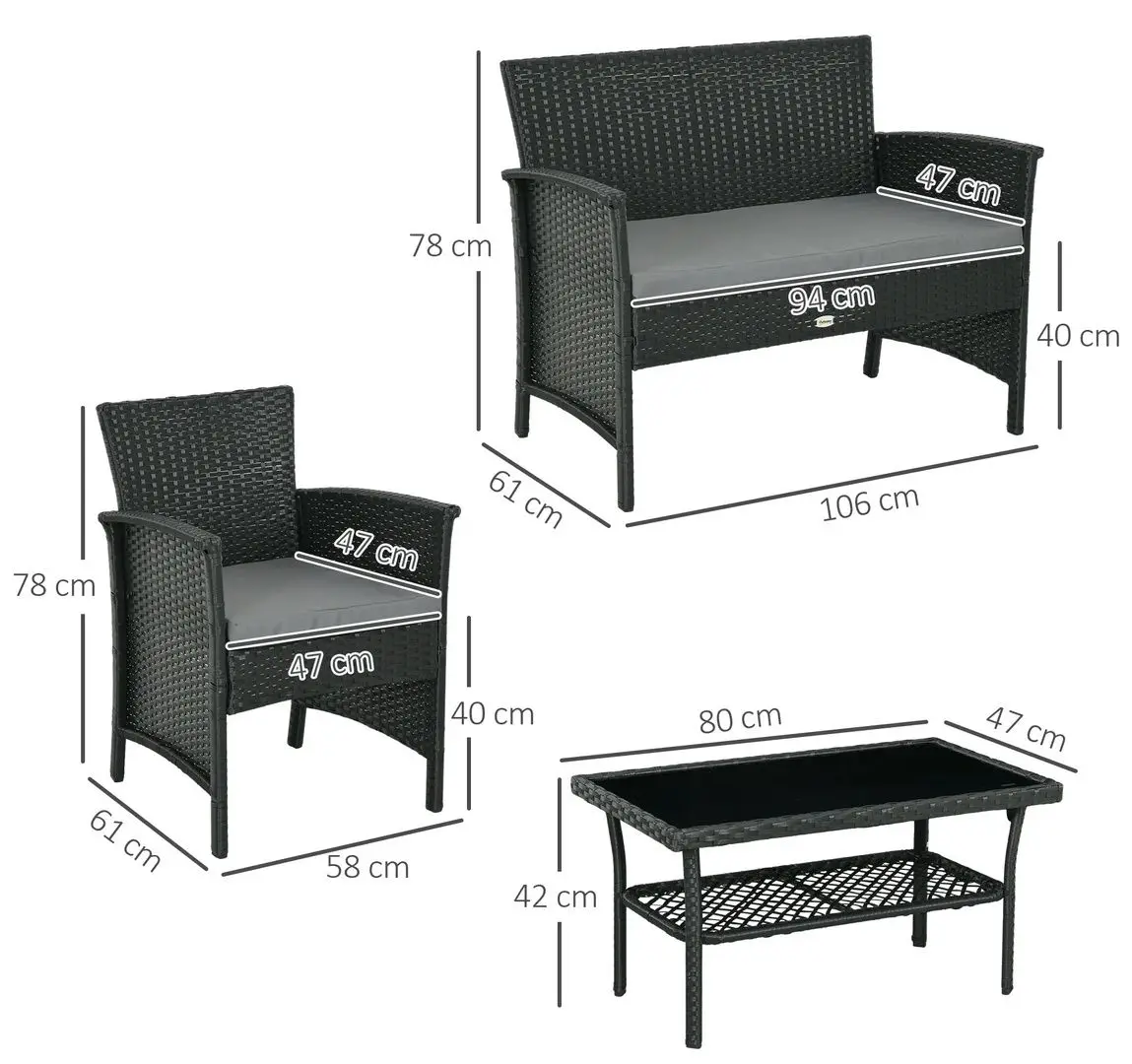 Комплект садовой мебели Outsunny 860-331V00GY (Dark Grey) - 6