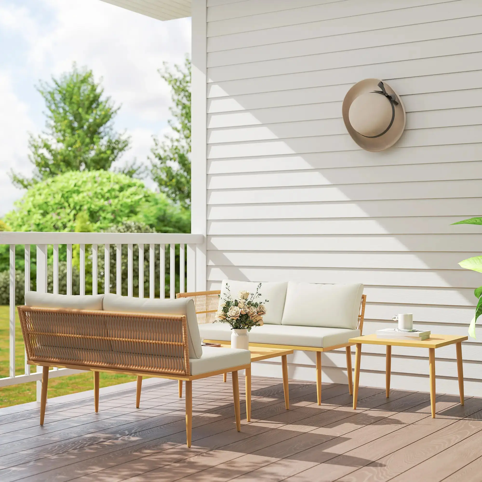 Set mobilier de gradina Outsunny 860-389V01CW (Cream White/Natural) - 6