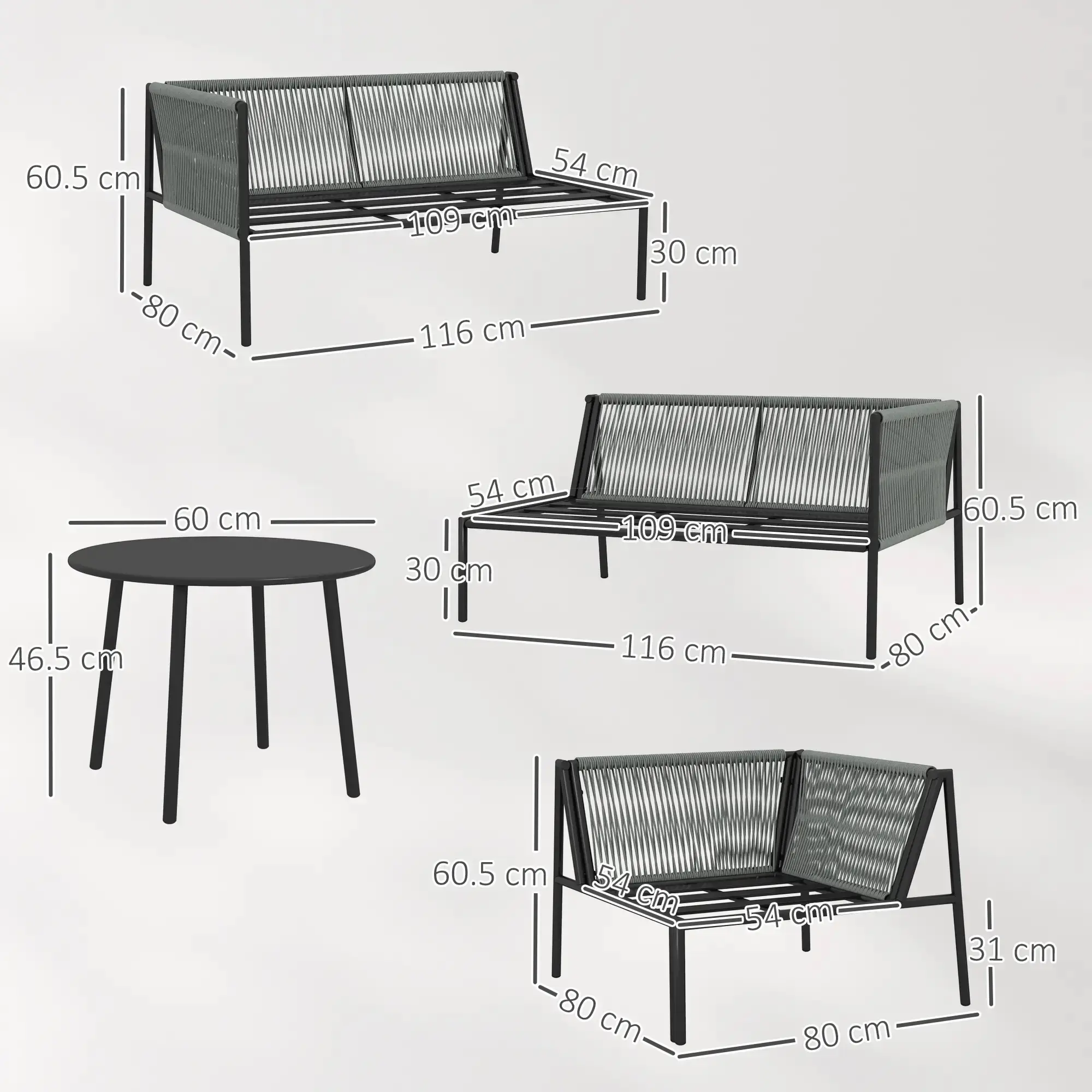 Set mobilier de gradina Outsunny 860-391V00CG (Dark Grey) - 5