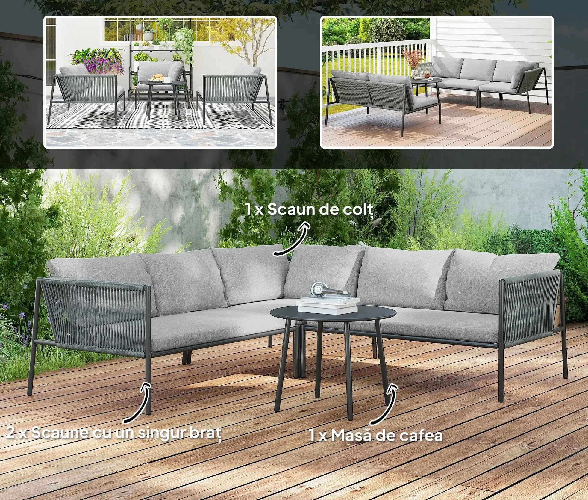 Set mobilier de gradina Outsunny 860-391V00CG (Dark Grey) - 6