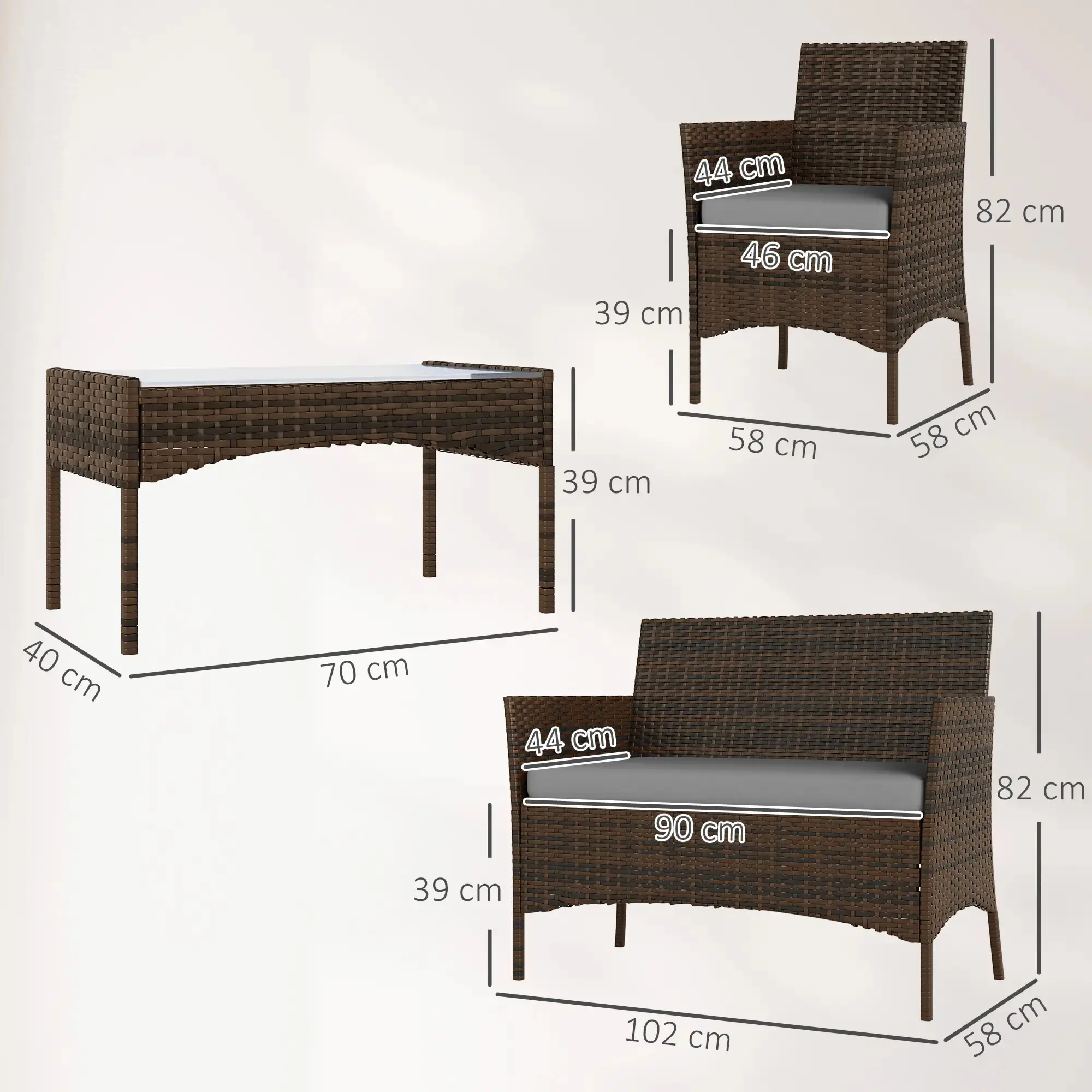 Set mobilier de gradina Outsunny 860-394V00GY (Brown/Grey) - 4