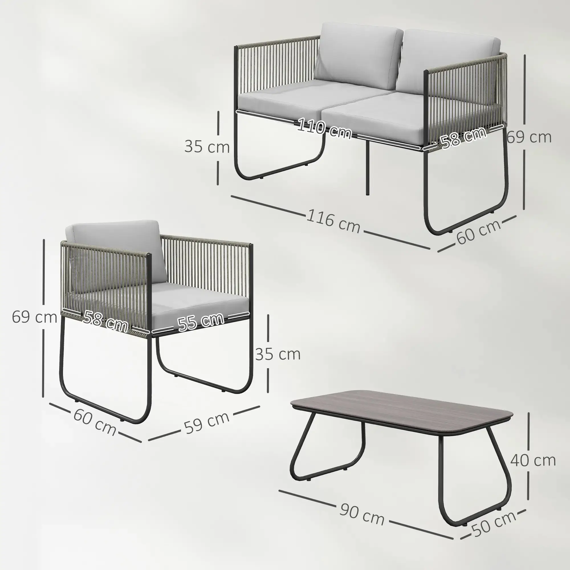 Set mobilier de gradina Outsunny 860-399V00LG (Light Grey) - 4