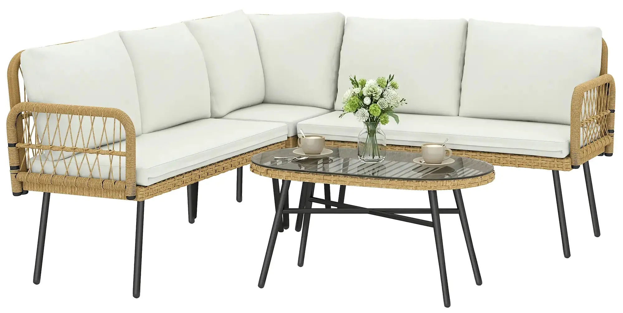 Set mobilier de gradina Outsunny 860-413V01CW (Natural/Cream) - 2