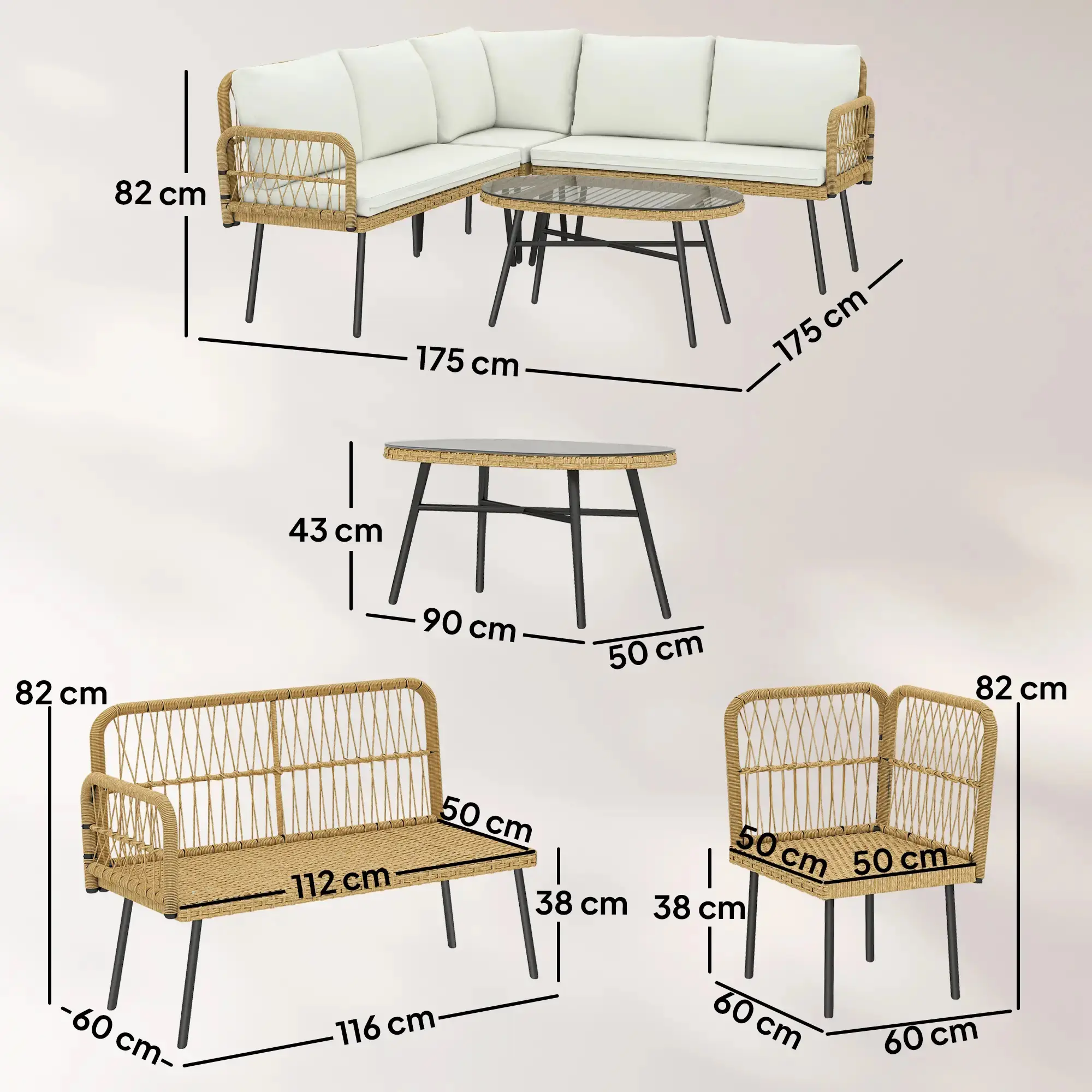 Set mobilier de gradina Outsunny 860-413V01CW (Natural/Cream) - 4