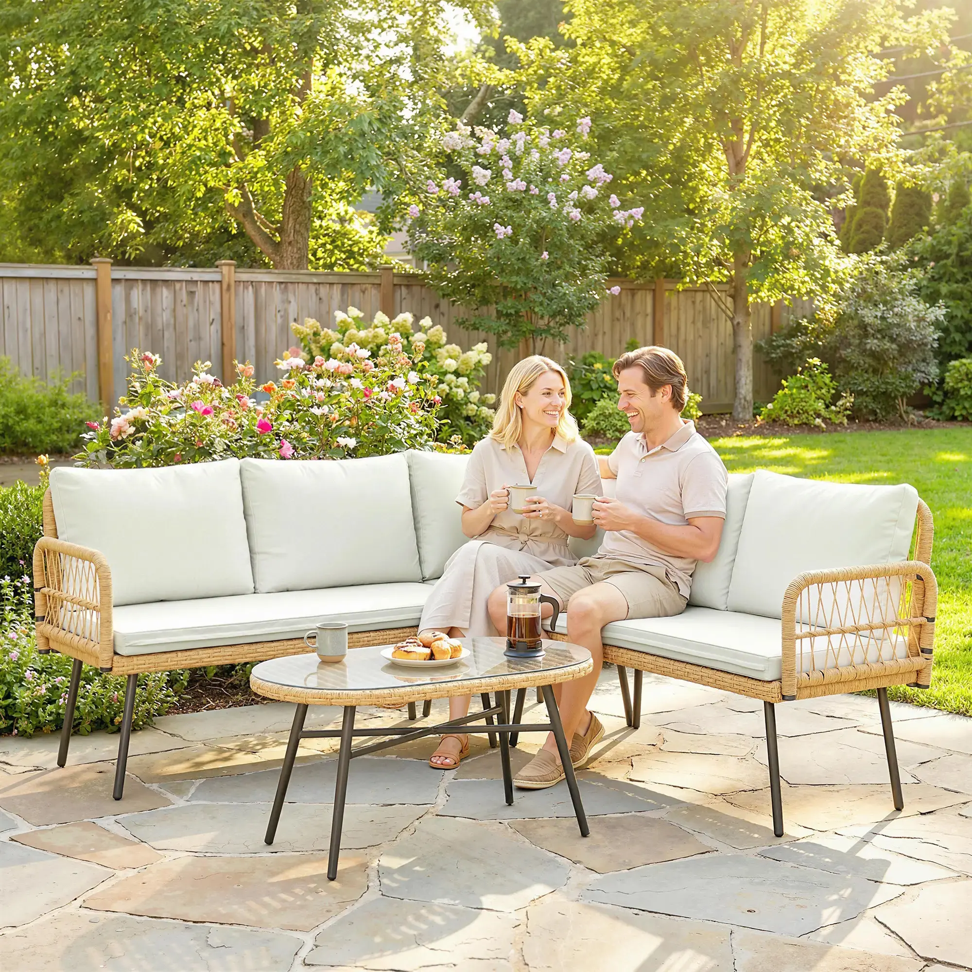 Set mobilier de gradina Outsunny 860-413V01CW (Natural/Cream) - 5