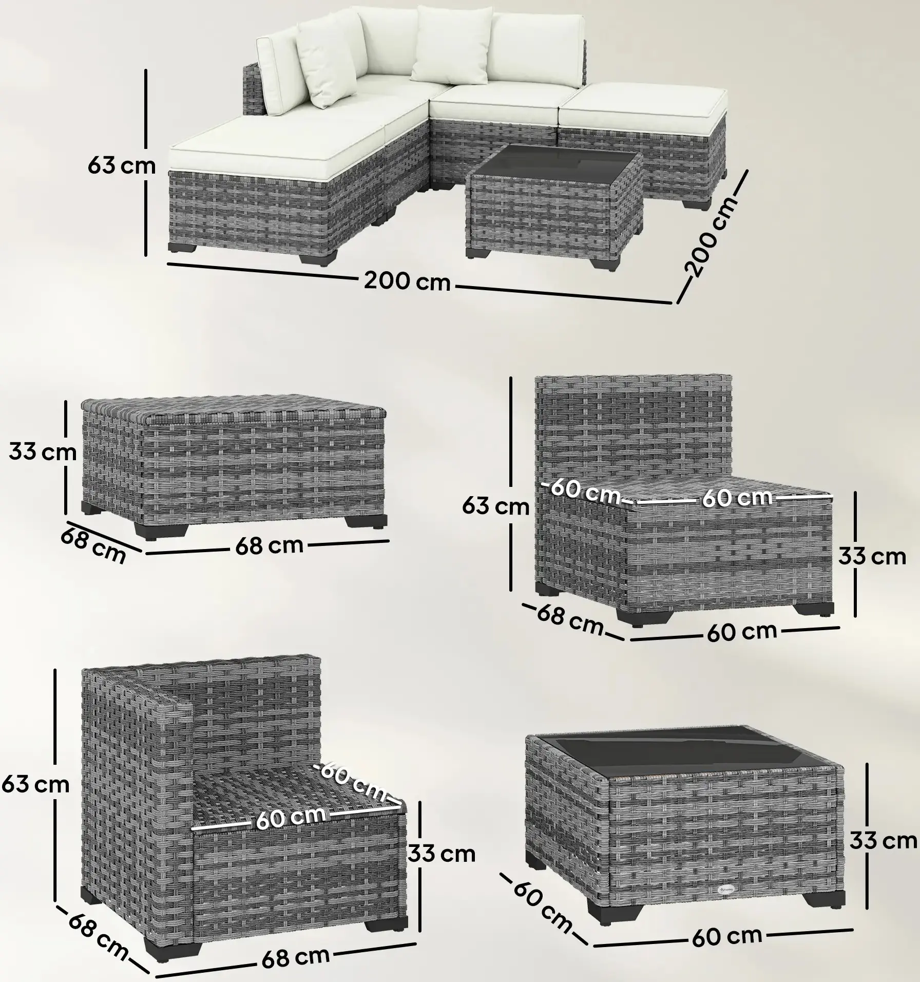 Комплект садовой мебели Outsunny 860-415V00GG (Grey/White Cream/Black) - 6