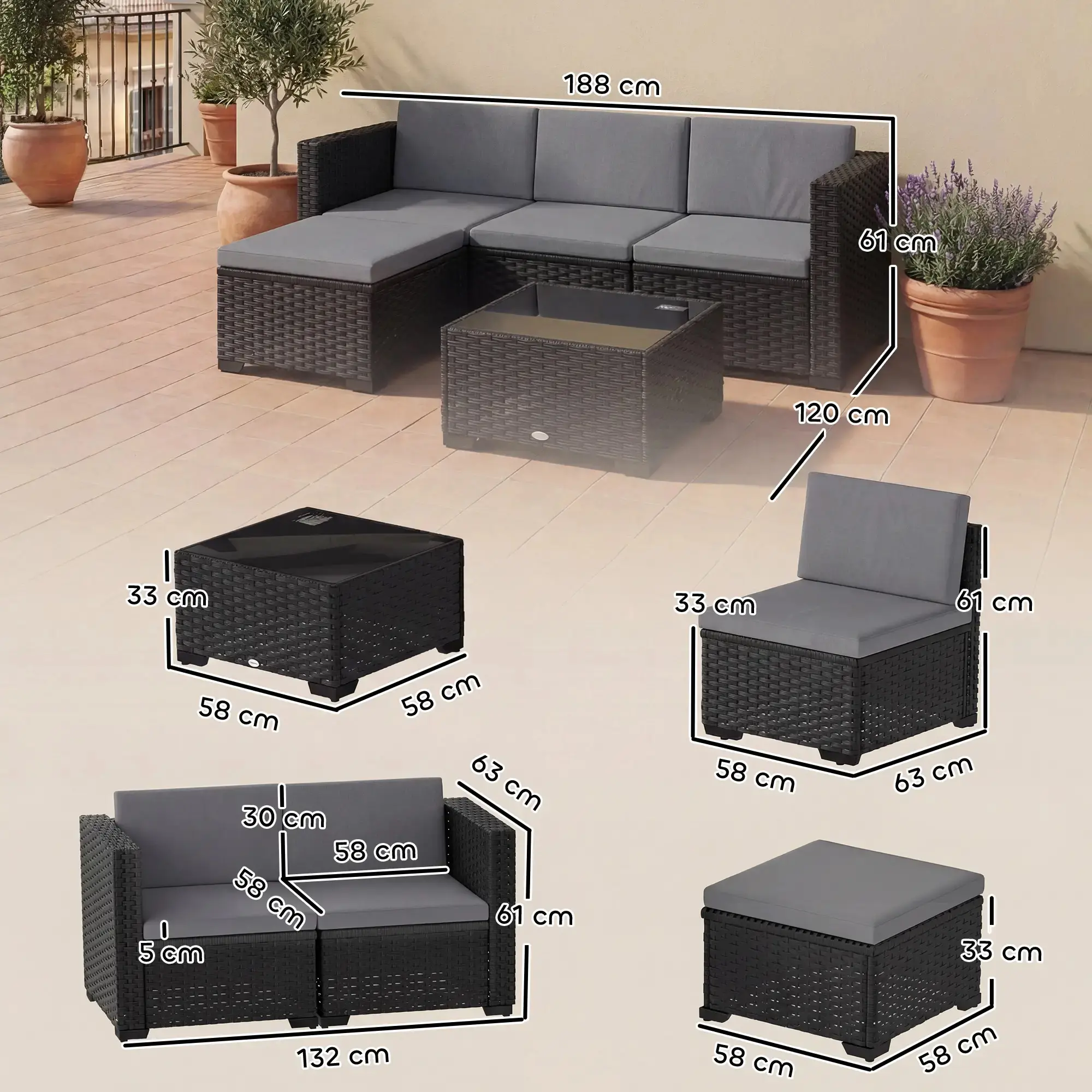 Set mobilier de gradina Outsunny 860-417V00GY (Grey/Black) - 5