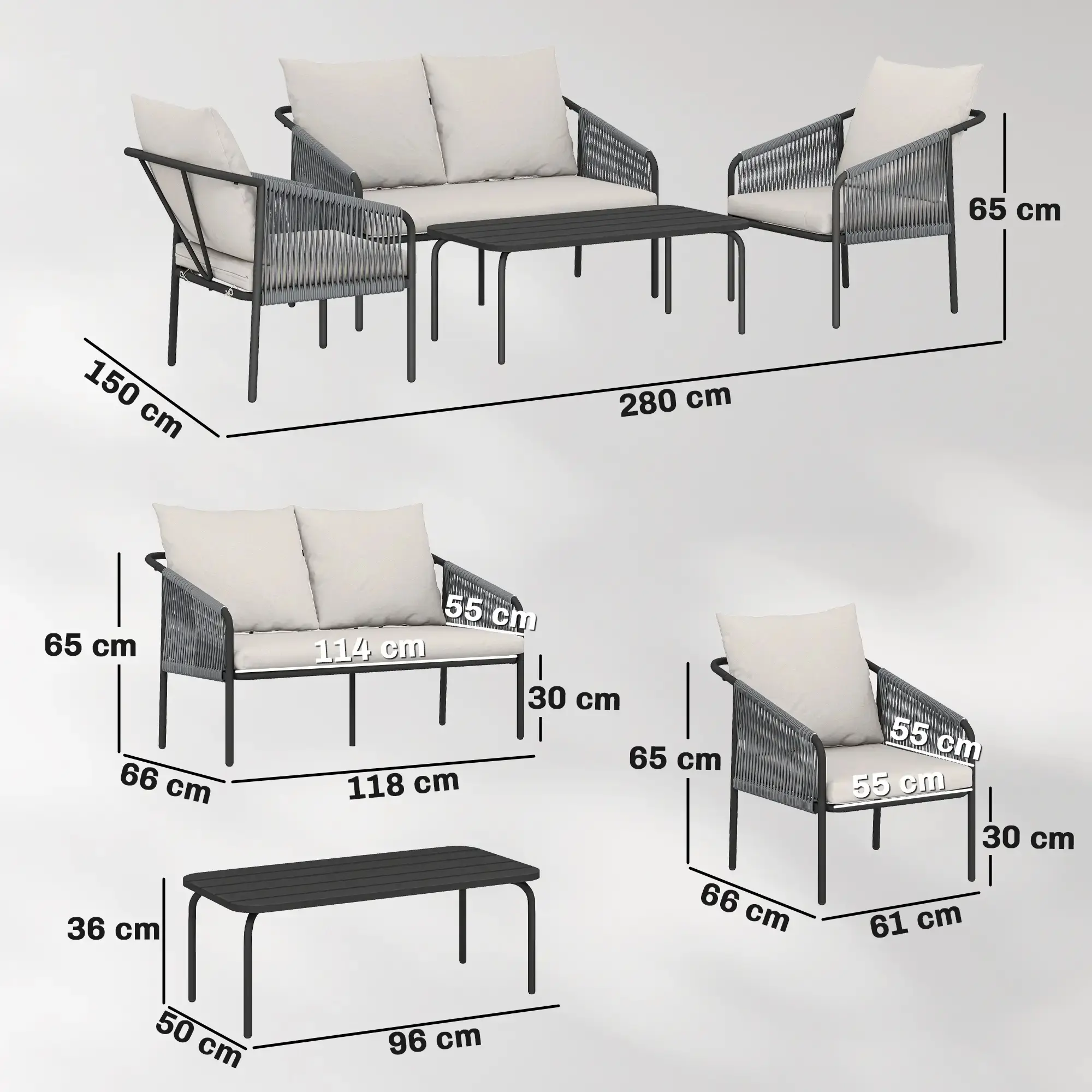 Комплект садовой мебели Outsunny 860-433V00KK (Khaki/Grey) - 4