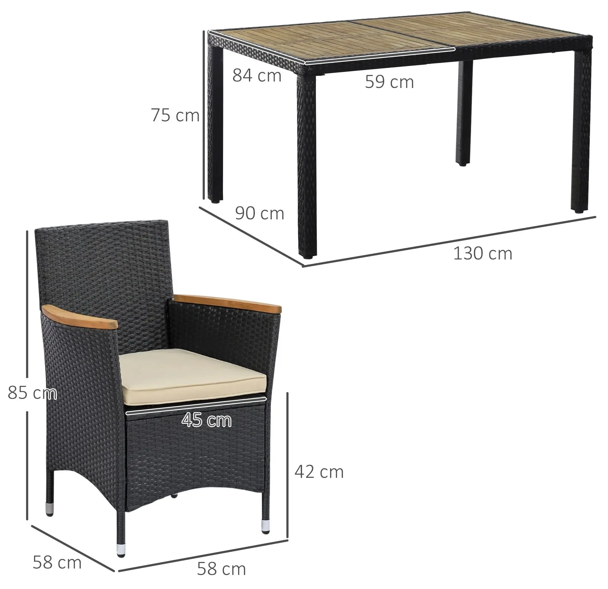 Set mobilier de gradina Outsunny 861-051BK (Black/Beige)