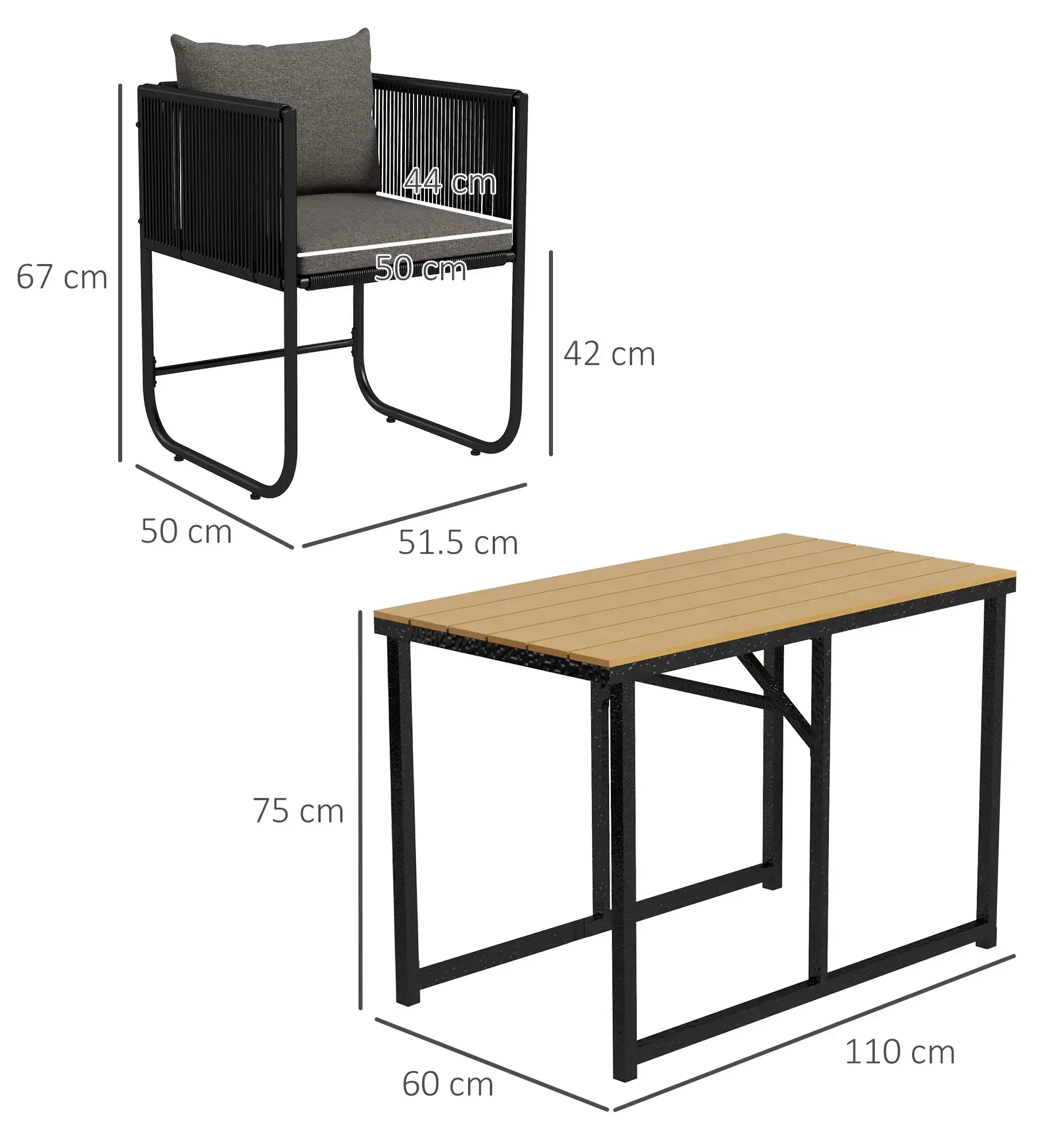 Комплект садовой мебели Outsunny 861-082V00BK (Black/Natural) - 4