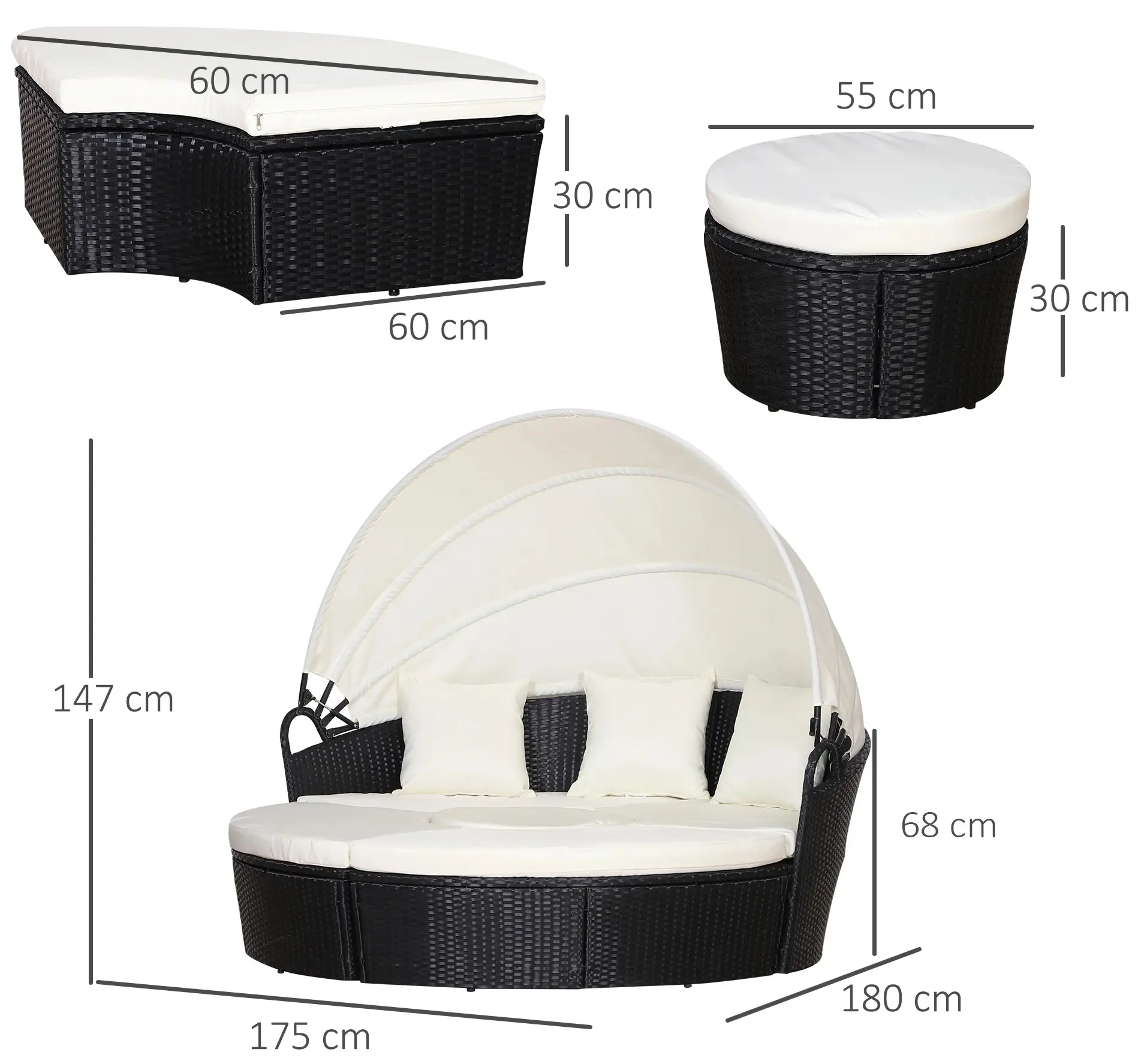 Set mobilier de gradina Outsunny 862-021BK (Black/Beige)