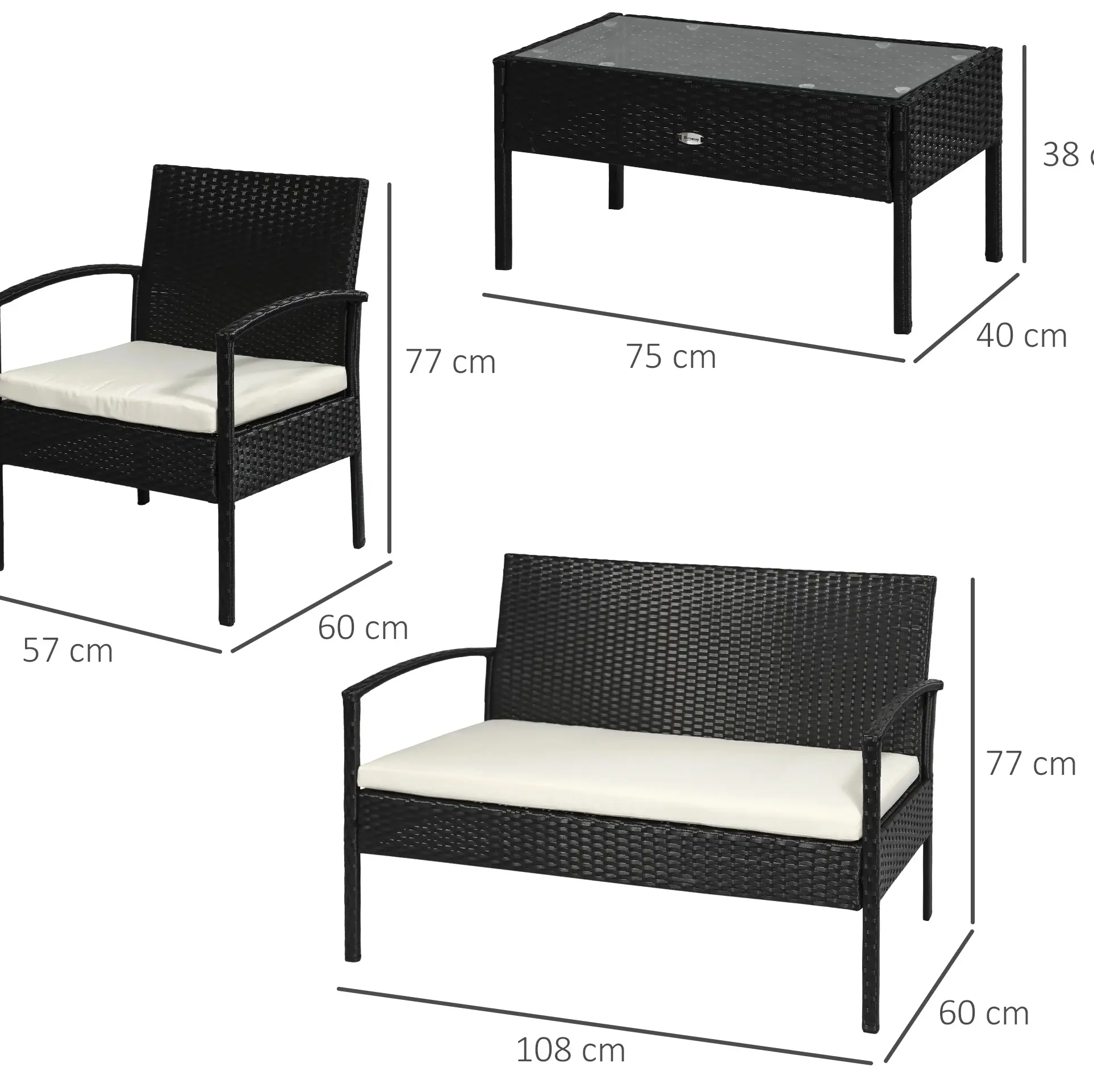 Set mobilier de gradina Outsunny 863-024 (Black/Cream)