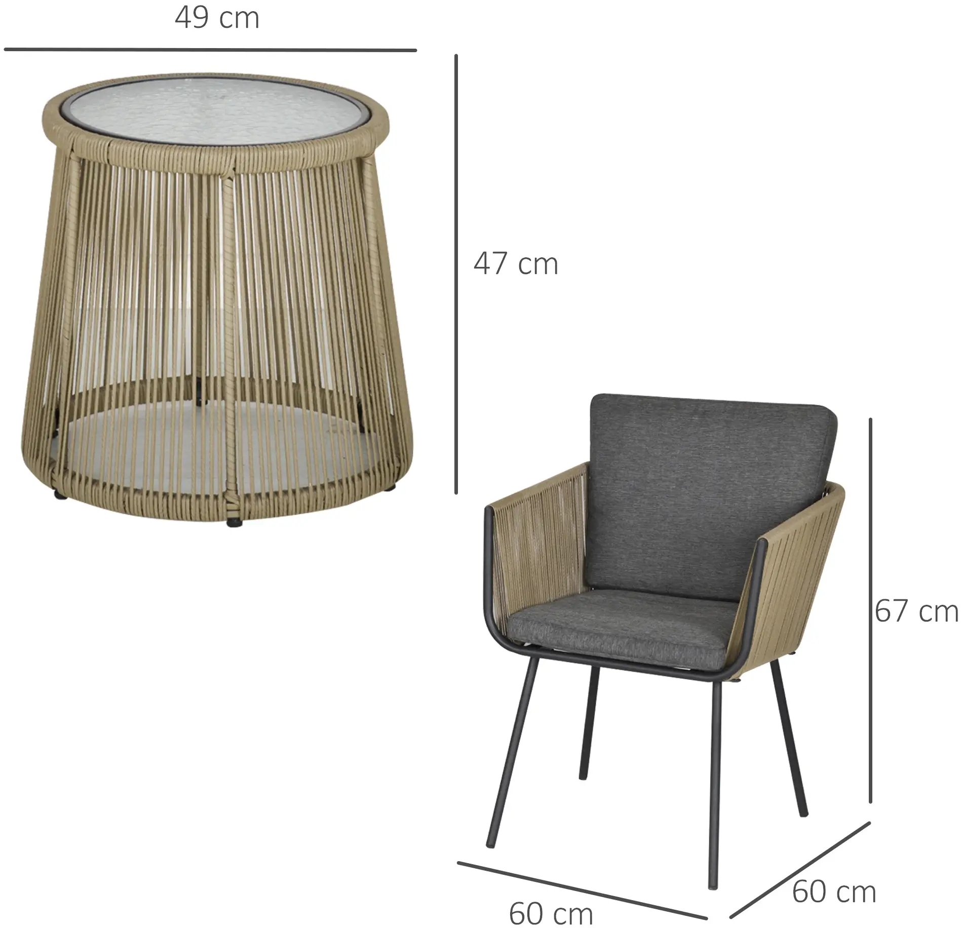 Set mobilier de gradina Outsunny 863-066 (Khaki/Grey) - 9