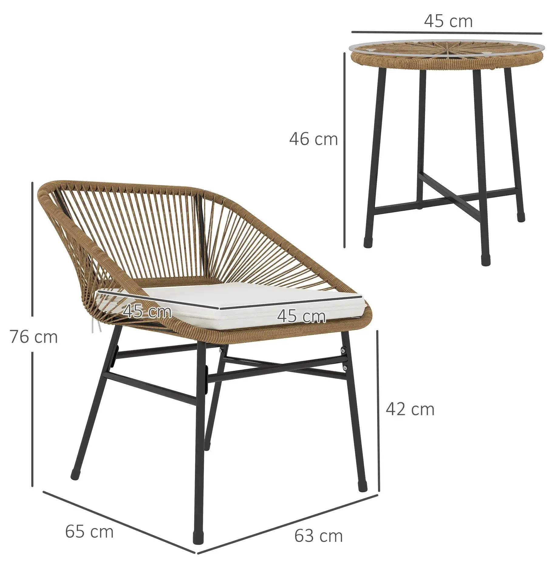 Set mobilier de gradina Outsunny 863-174V00ND (Natural/Black) - 4