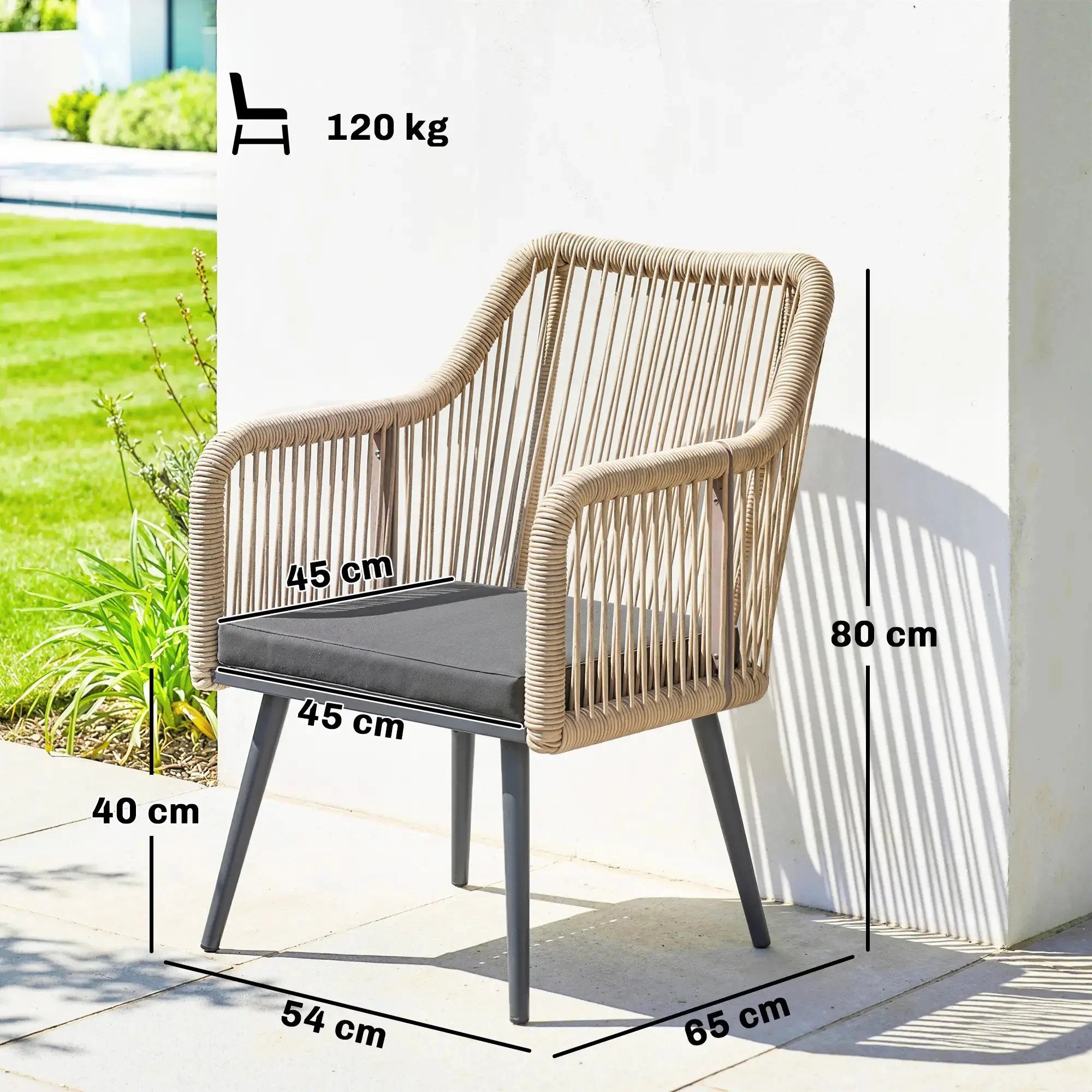 Set scaune de gradina Outsunny 84G-881V00CG 2pcs (Dark Grey/Light Brown) - 4